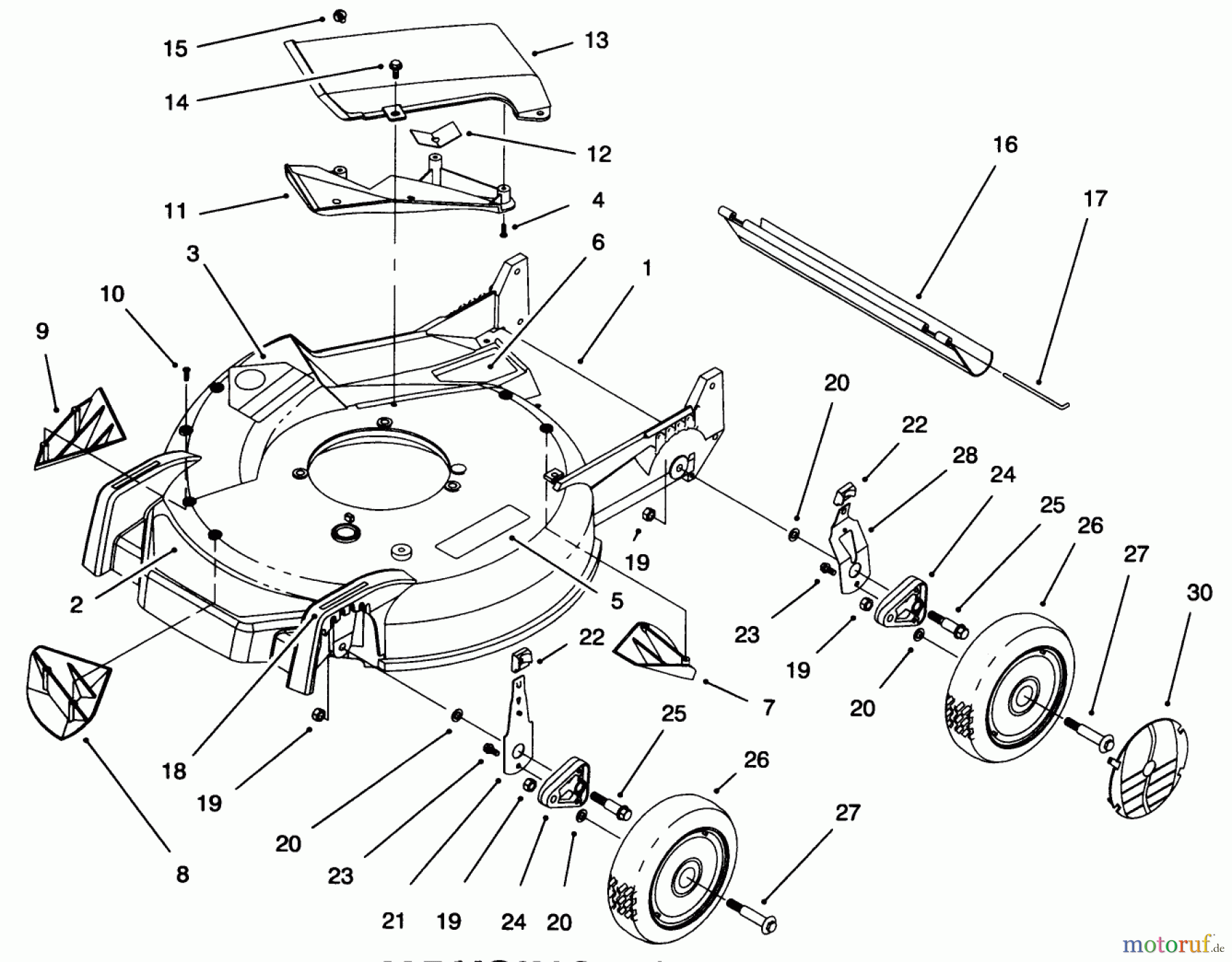  Toro Neu Mowers, Walk-Behind Seite 1 20461 - Toro Super Recycler Lawnmower, 1995 (5900001-5999999) HOUSING ASSEMBLY