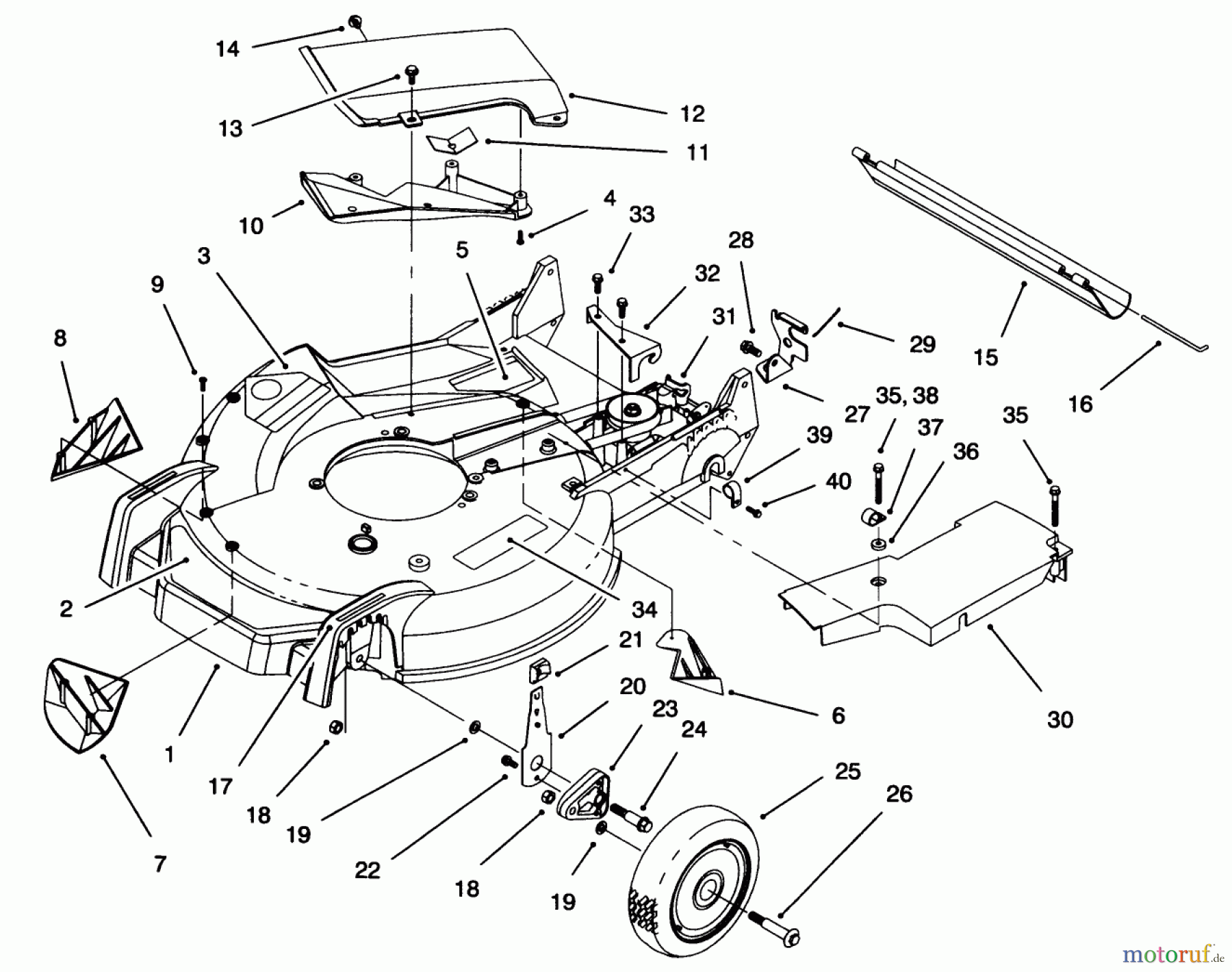  Toro Neu Mowers, Walk-Behind Seite 1 20463 - Toro Super Recycler Lawnmower, 1996 (6900001-6999999) HOUSING ASSEMBLY