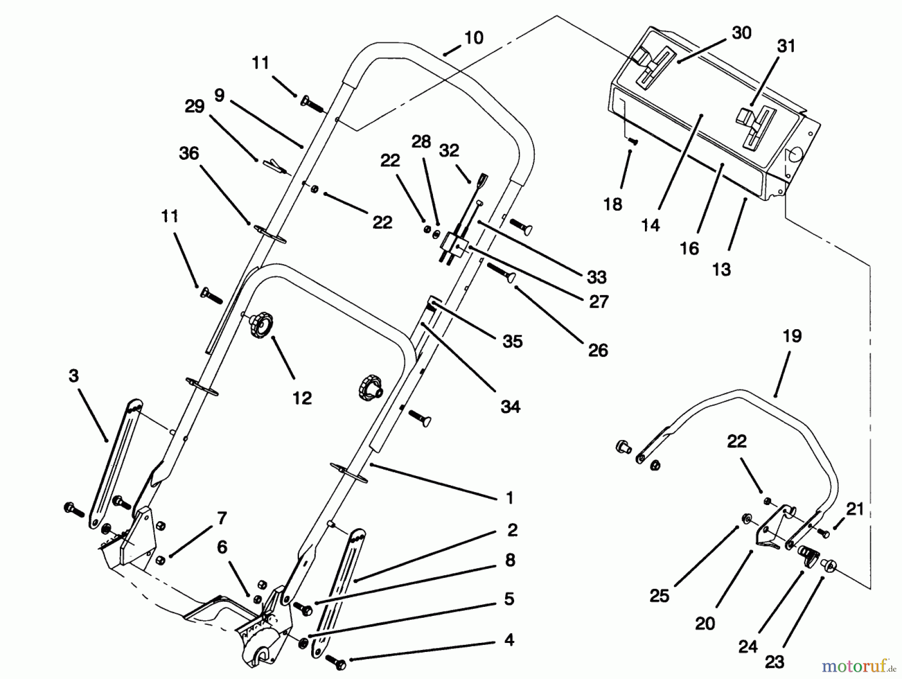  Toro Neu Mowers, Walk-Behind Seite 1 20464 - Toro Super Recycler Lawnmower, 1995 (5900001-5999999) HANDLE ASSEMBLY