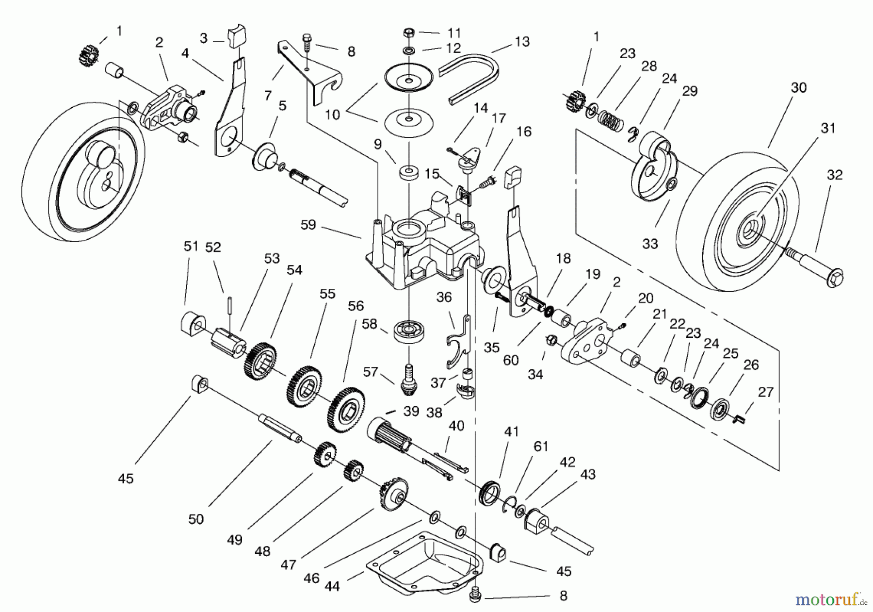  Toro Neu Mowers, Walk-Behind Seite 1 20464 - Toro Super Recycler Lawnmower, 1996 (6900001-6999999) GEAR CASE ASSEMBLY