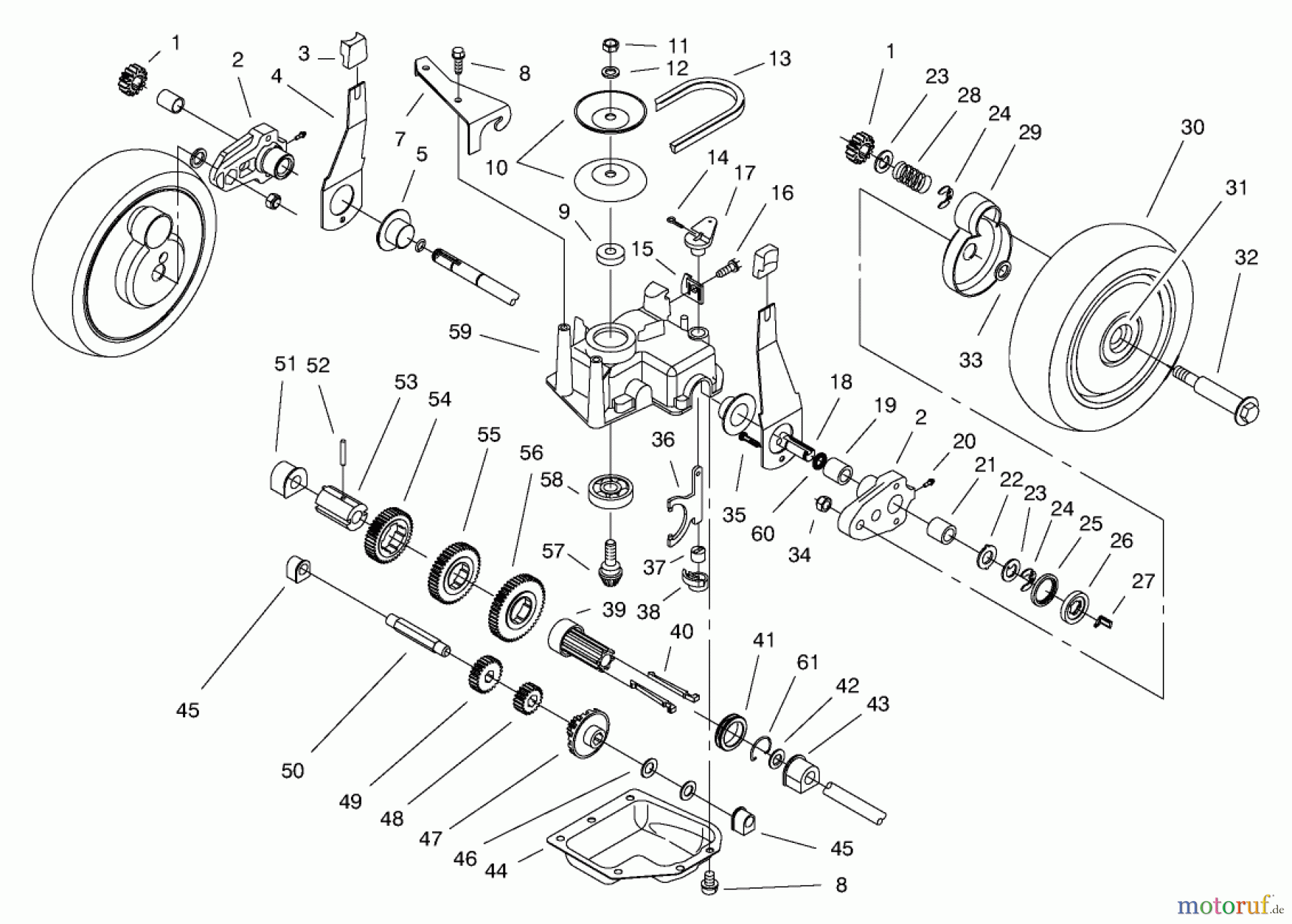  Toro Neu Mowers, Walk-Behind Seite 1 20465 - Toro Lawnmower, 1996 (6900001-6999999) GEAR CASE ASSEMBLY