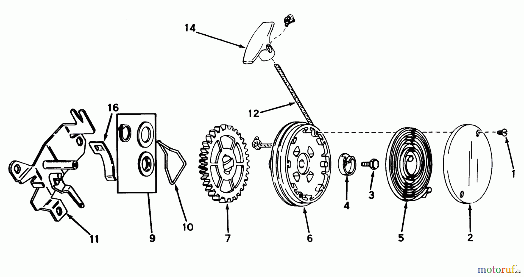  Toro Neu Mowers, Walk-Behind Seite 1 20474 - Toro Guardian Lawnmower, 1975 (5000001-5999999) REWIND STARTER NO. 590519 (MOWER MODEL NO. 21610)(ENGINE NO. TNT 100-10043)