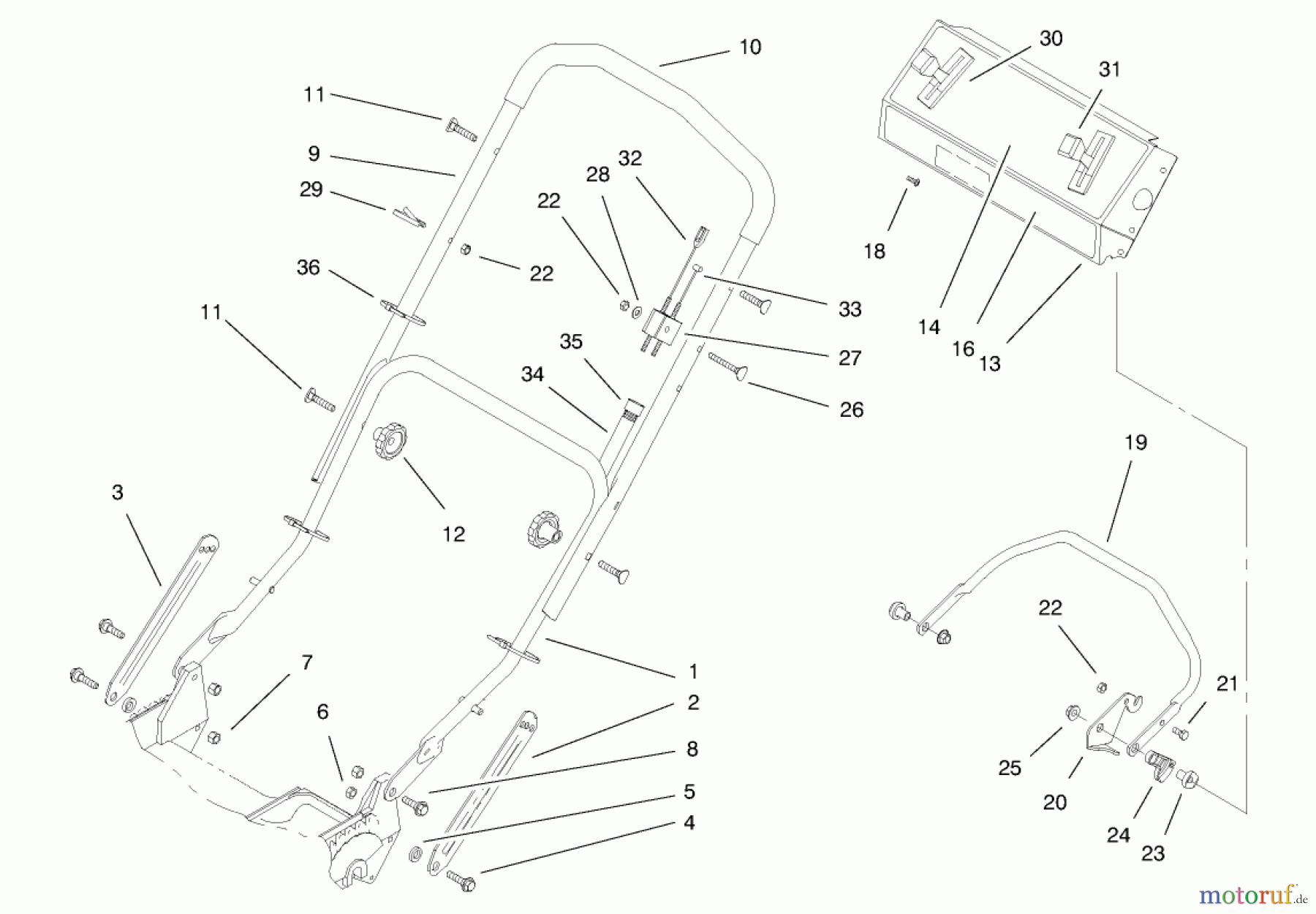  Toro Neu Mowers, Walk-Behind Seite 1 20474 - Toro Super Recycler Lawnmower, 1996 (6900001-6999999) HANDLE ASSEMBLY