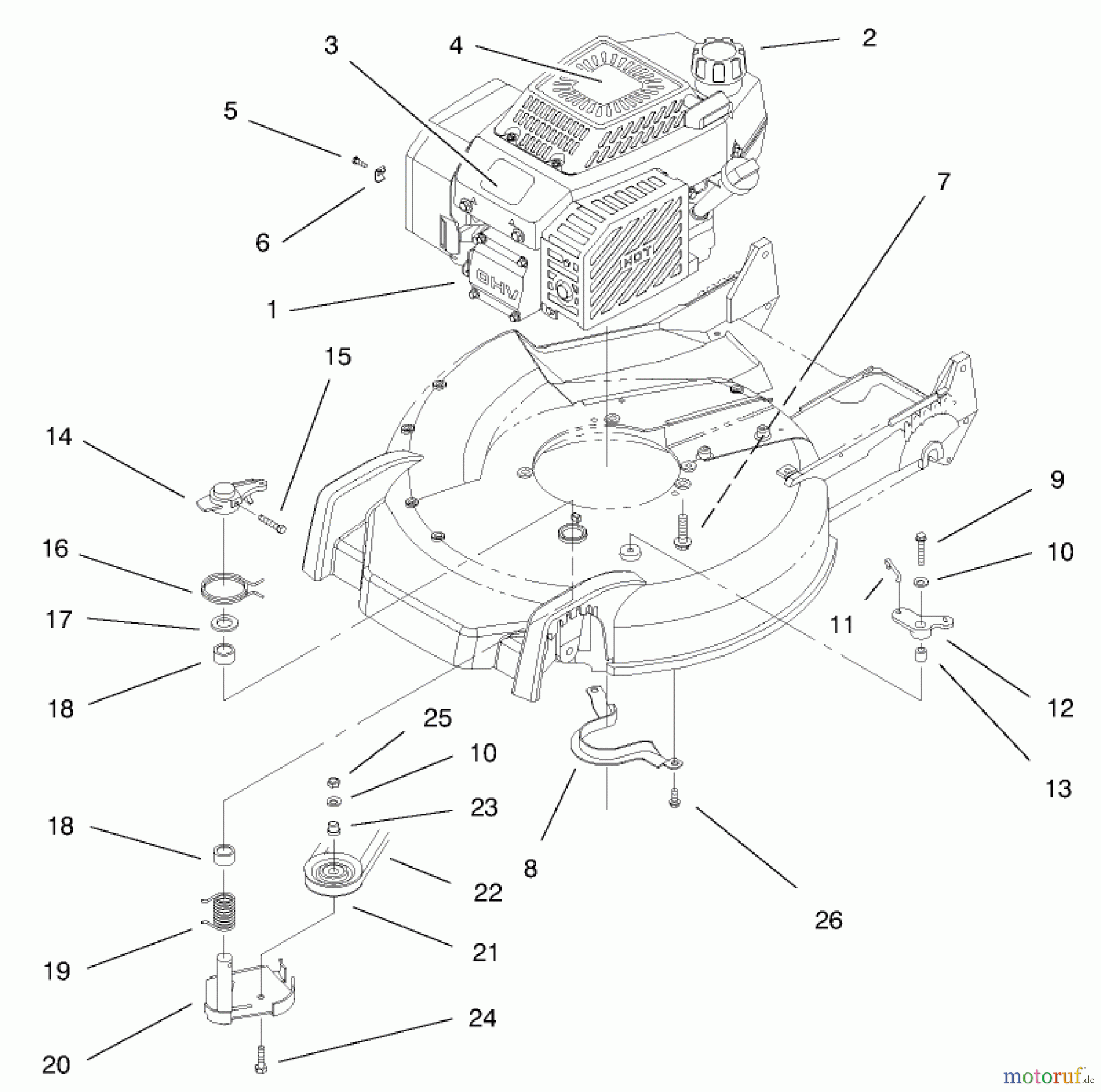  Toro Neu Mowers, Walk-Behind Seite 1 20476 - Toro Lawnmower, 1996 (6900001-6999999) ENGINE ASSEMBLY