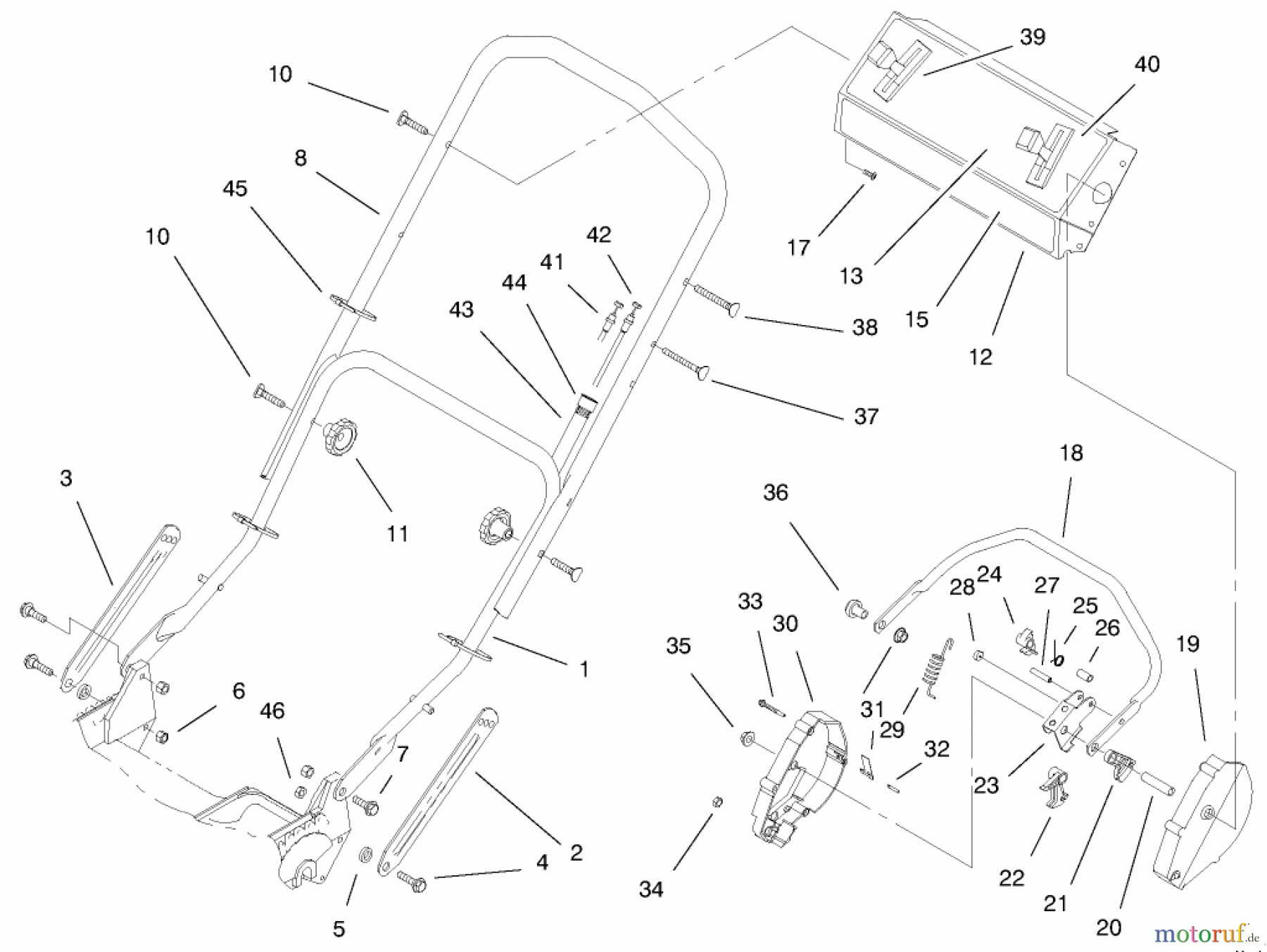  Toro Neu Mowers, Walk-Behind Seite 1 20483 - Toro Lawnmower, 1997 (790000001-799999999) HANDLE ASSEMBLY (MODEL NO. 20482 ONLY)