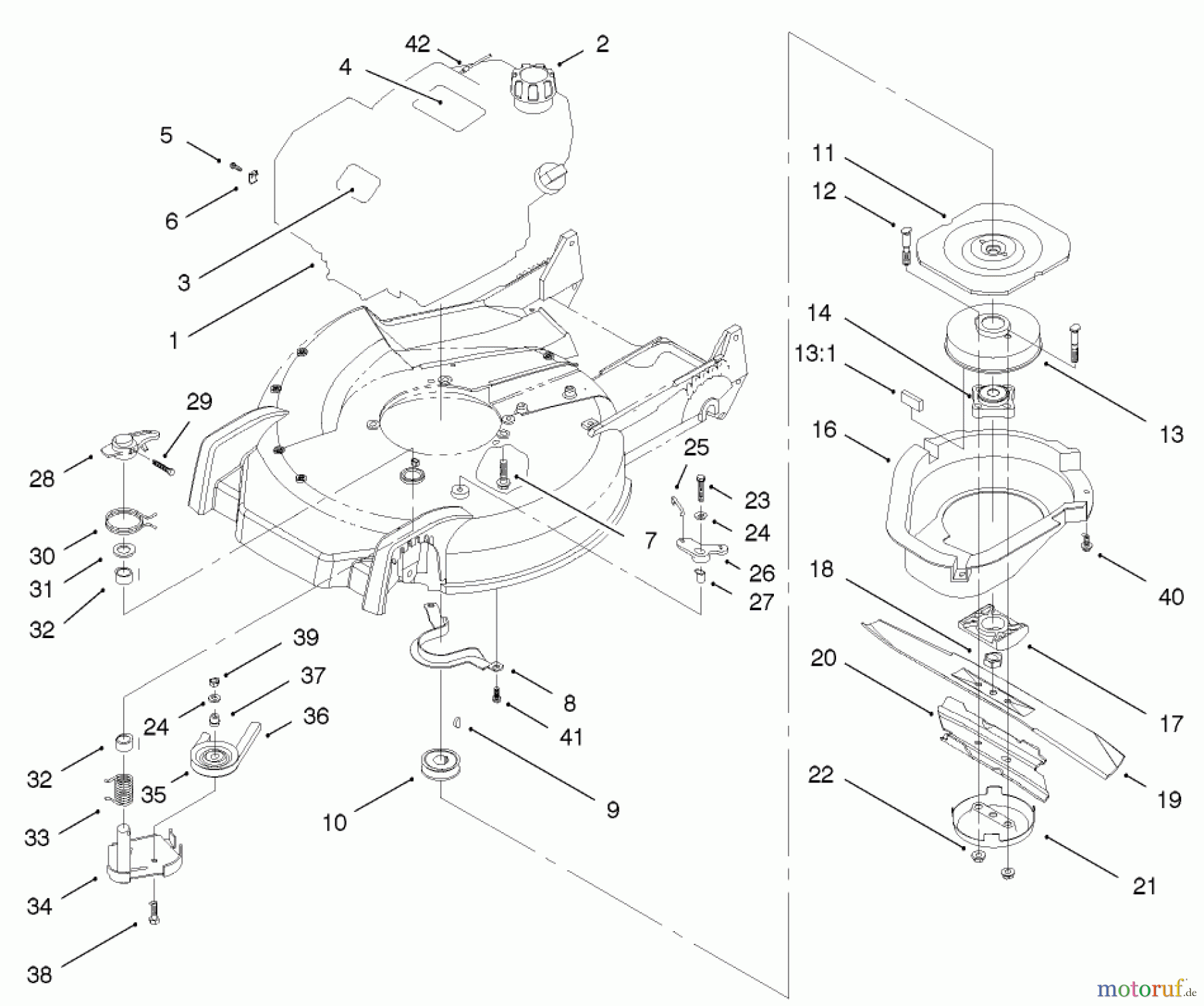  Toro Neu Mowers, Walk-Behind Seite 1 20487 (SR-21OSBB) - Toro Super Recycler Mower, SR-21OSBB, 1999 (9900001-9999999) ENGINE AND BLADE ASSEMBLY