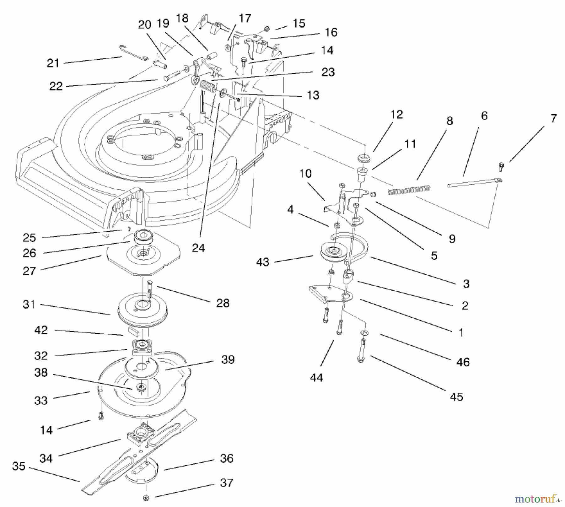  Toro Neu Mowers, Walk-Behind Seite 1 20490 (V-21SB) - Toro Vacu-Power Mower, V-21SB, 1998 (8900001-8999999) BLADE BRAKE CLUTCH ASSEMBLY