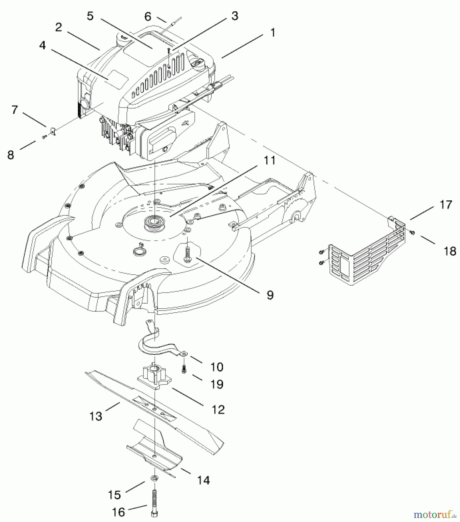  Toro Neu Mowers, Walk-Behind Seite 1 20494 (SR-21S) - Toro Super Recycler Mower, SR-21S, 1998 (8900001-8999999) ENGINE & BLADE ASSEMBLY