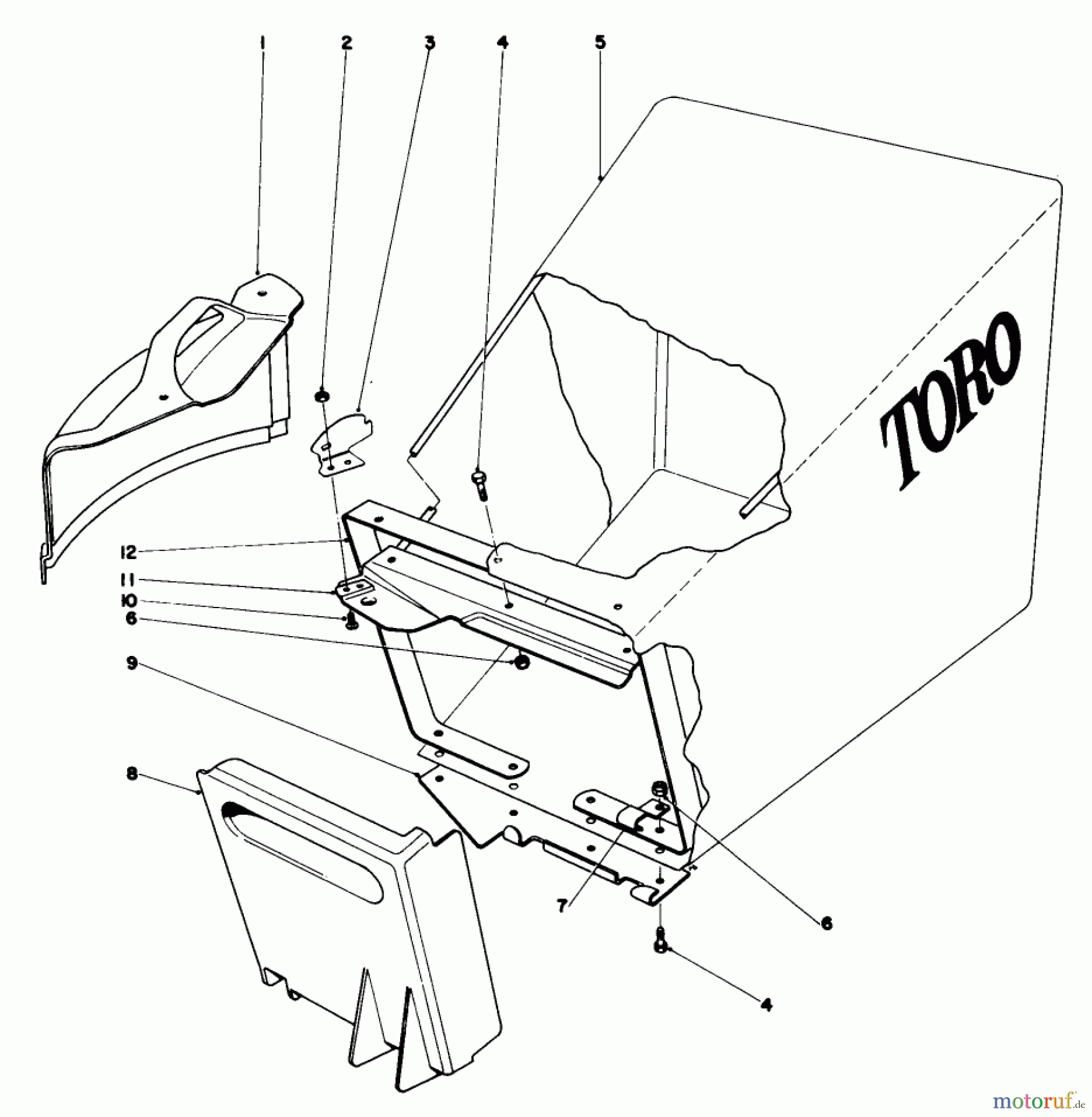  Toro Neu Mowers, Walk-Behind Seite 1 20506 - Toro Lawnmower, 1976 (6000001-6999999) GRASS BAG ASSEMBLY (MODEL 20506 & 20696)