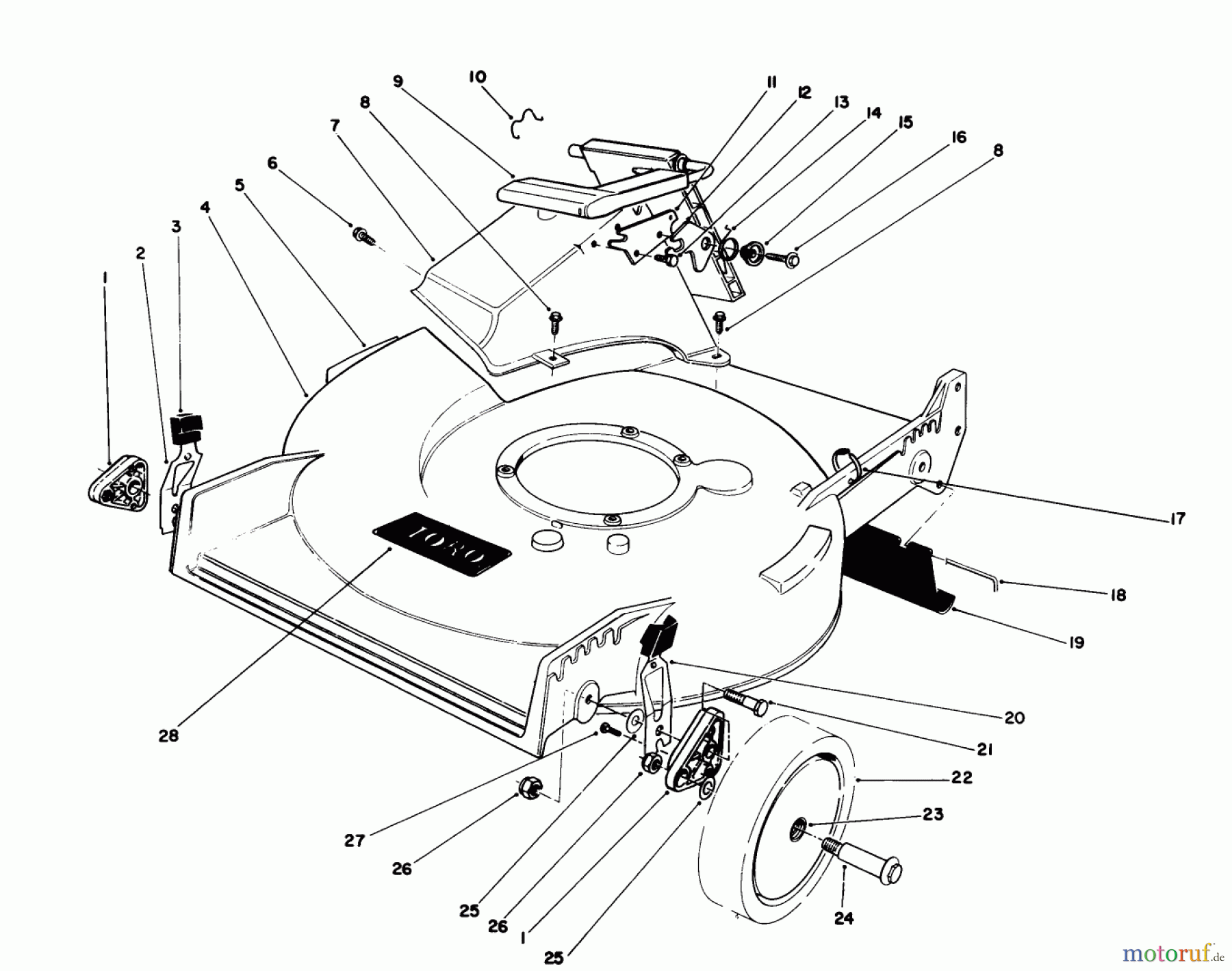  Toro Neu Mowers, Walk-Behind Seite 1 20511 - Toro Lawnmower, 1989 (9000001-9999999) HOUSING ASSEMBLY(USED ON UNITS WITH SERIAL NOW 9000101 THRU 9005567, 9018485 & UP)