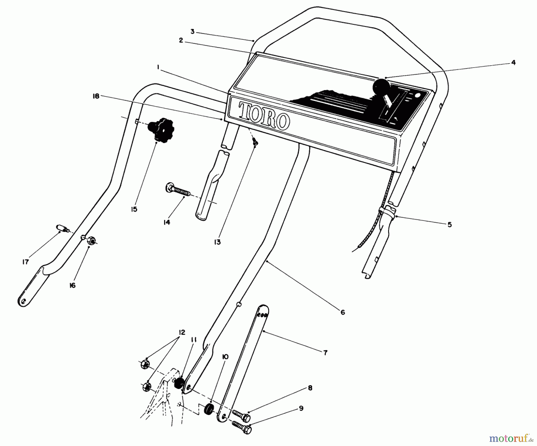  Toro Neu Mowers, Walk-Behind Seite 1 20526C - Toro Lawnmower, 1987 (7000001-7999999) CONTROL PANEL HANDLE ASSEMBLY