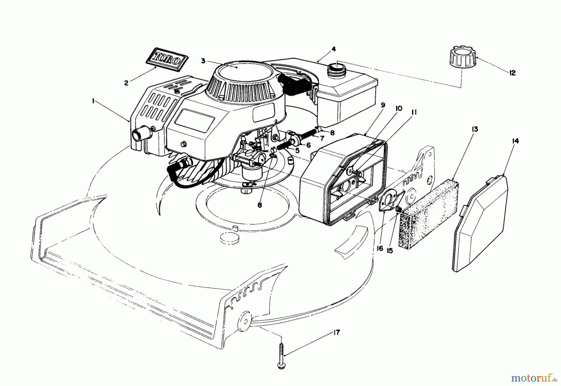  Toro Neu Mowers, Walk-Behind Seite 1 20584 - Toro Lawnmower, 1987 (7000001-7999999) ENGINE ASSEMBLY (MODEL NO. 47PG6)(USED ON UNITS WITH SERIAL NO. 7002012 & UP)