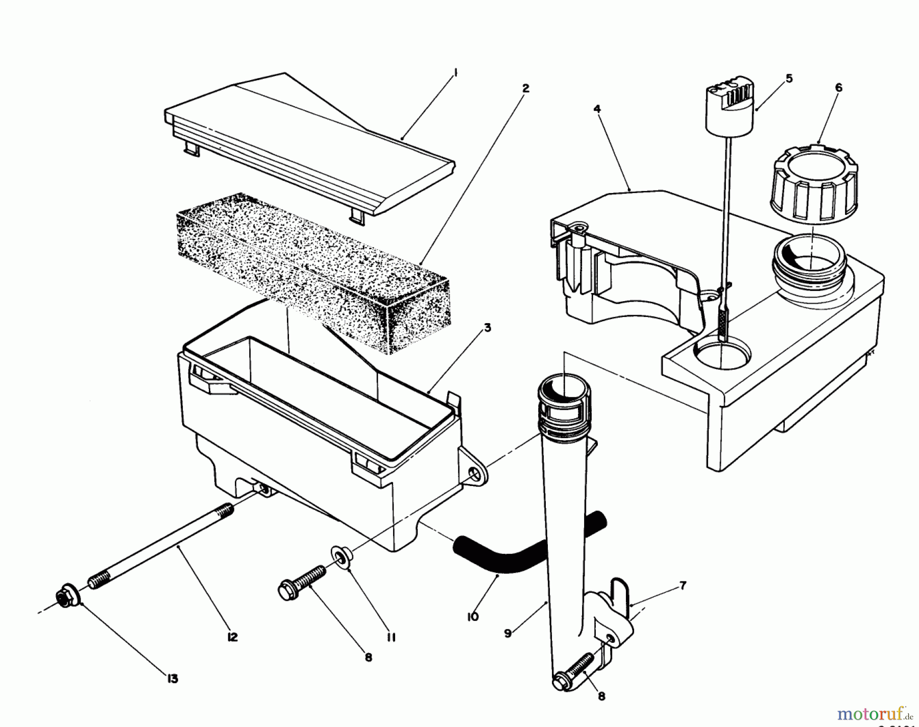  Toro Neu Mowers, Walk-Behind Seite 1 20622C - Toro Lawnmower, 1989 (9000001-9999999) AIR CLEANER & FUEL TANK ASSEMBLY (MODEL NO. VMJ8)