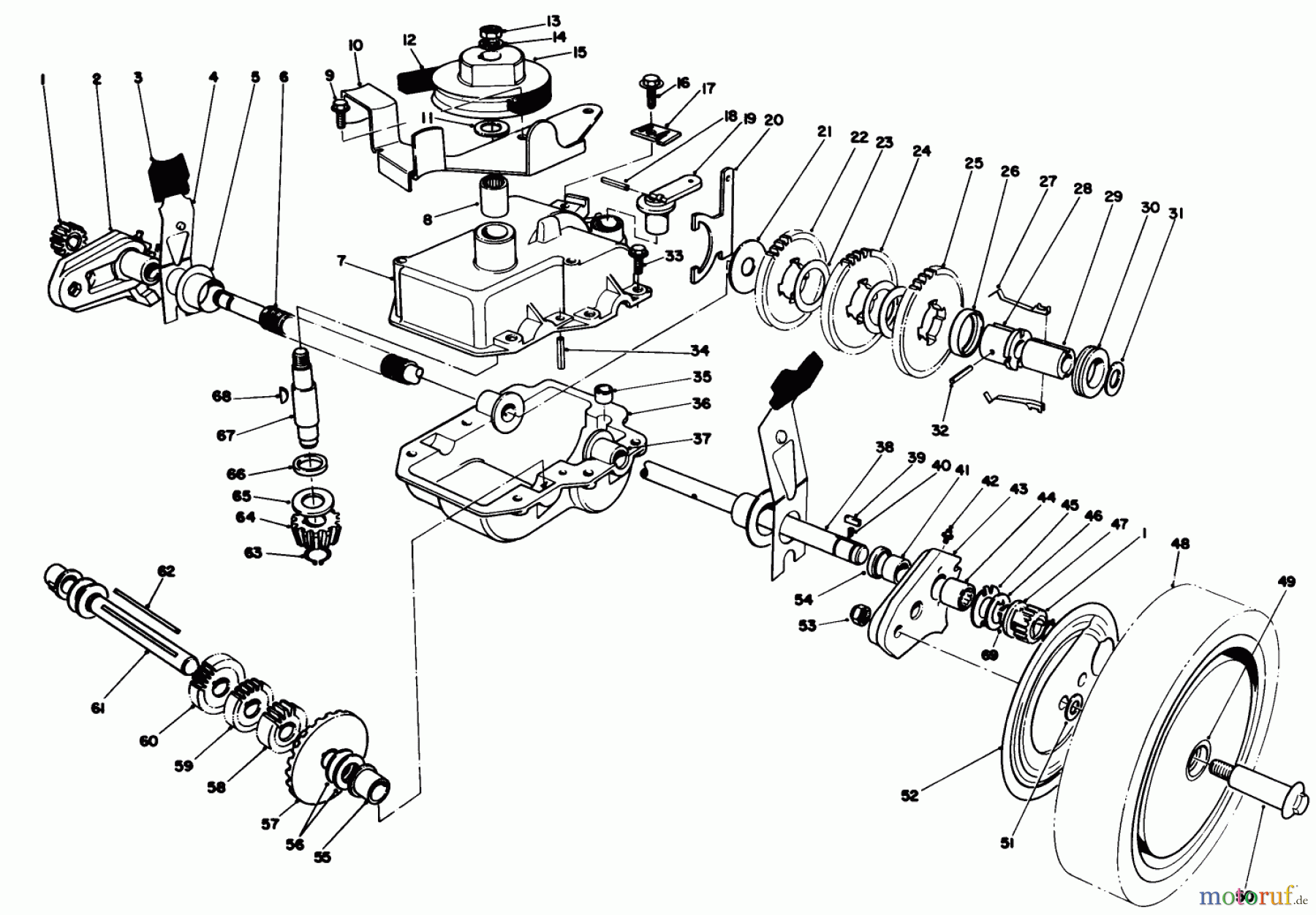  Toro Neu Mowers, Walk-Behind Seite 1 20624 - Toro Lawnmower, 1987 (7000001-7999999) GEAR CASE ASSEMBLY (USED ON UNITS WITH SERIAL NO. 7000001-70499999)