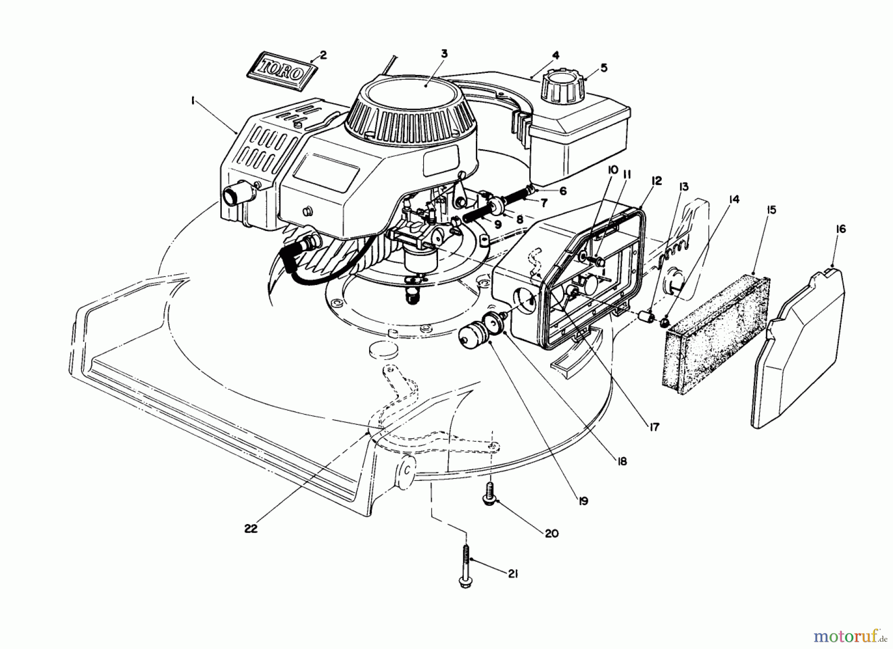  Toro Neu Mowers, Walk-Behind Seite 1 20684 - Toro Lawnmower, 1988 (8000001-8999999) ENGINE ASSEMBLY (USED ON UNITS WITH SERIAL NO. 8003898 & UP)