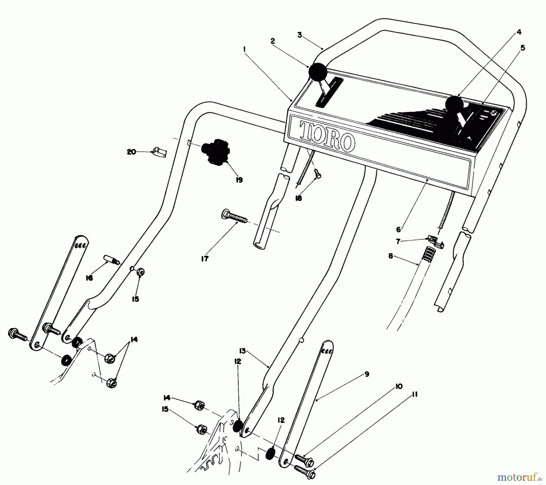  Toro Neu Mowers, Walk-Behind Seite 1 20705 - Toro Lawnmower, 1985 (5000001-5999999) HANDLE ASSEMBLY