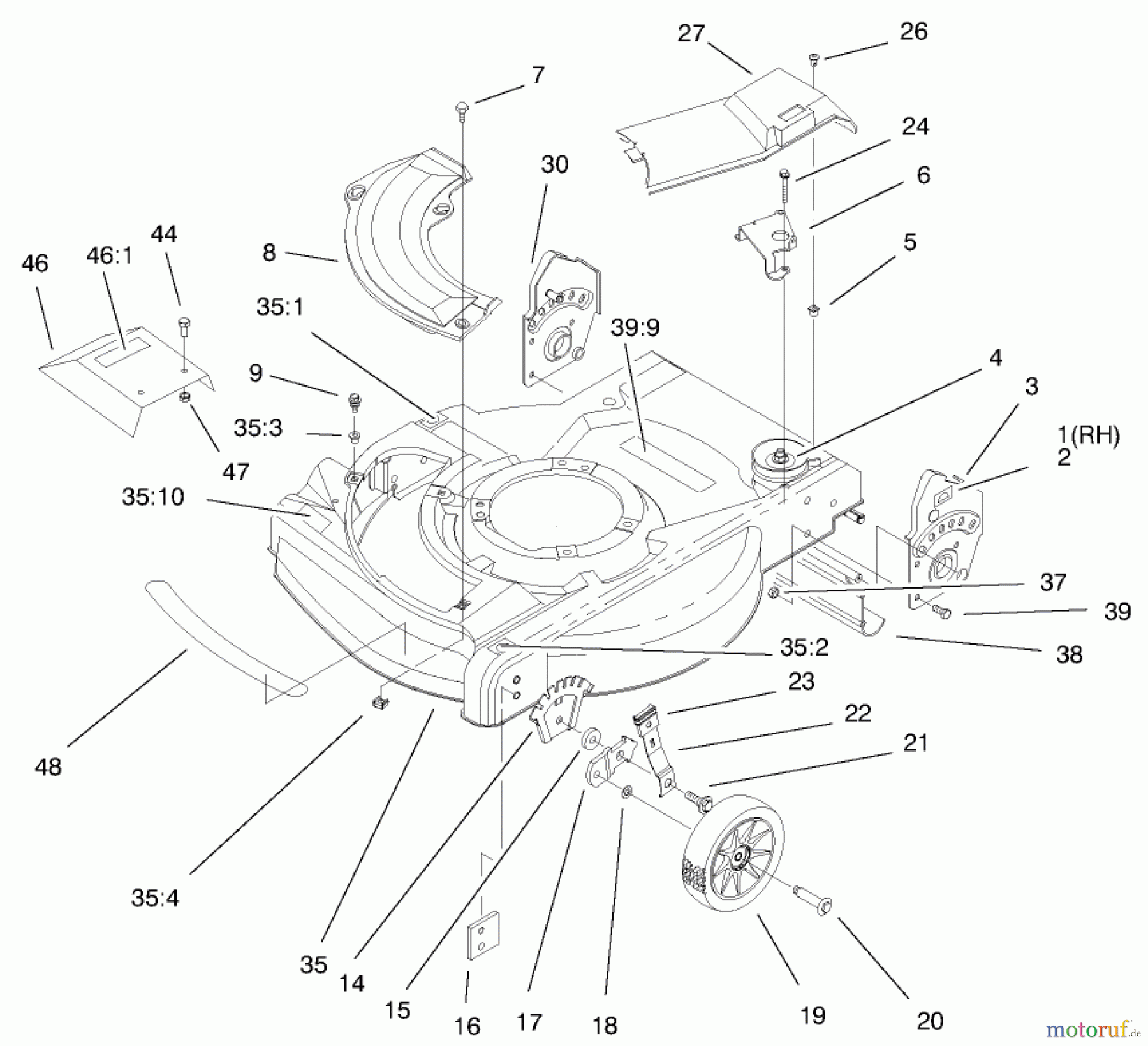  Toro Neu Mowers, Walk-Behind Seite 1 20716 - Toro Side Discharge Mower, 1999 (9900001-9999999) HOUSING ASSEMBLY