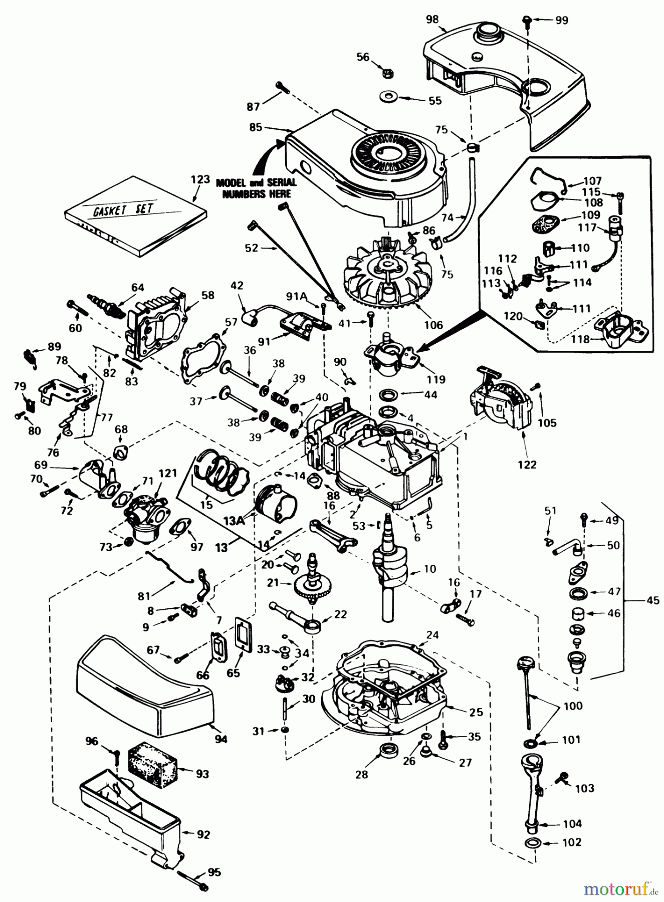  Toro Neu Mowers, Walk-Behind Seite 1 20758 - Toro Lawnmower, 1982 (2000001-2999999) ENGINE TECUMSEH MODEL NO. TNT 100-10078D