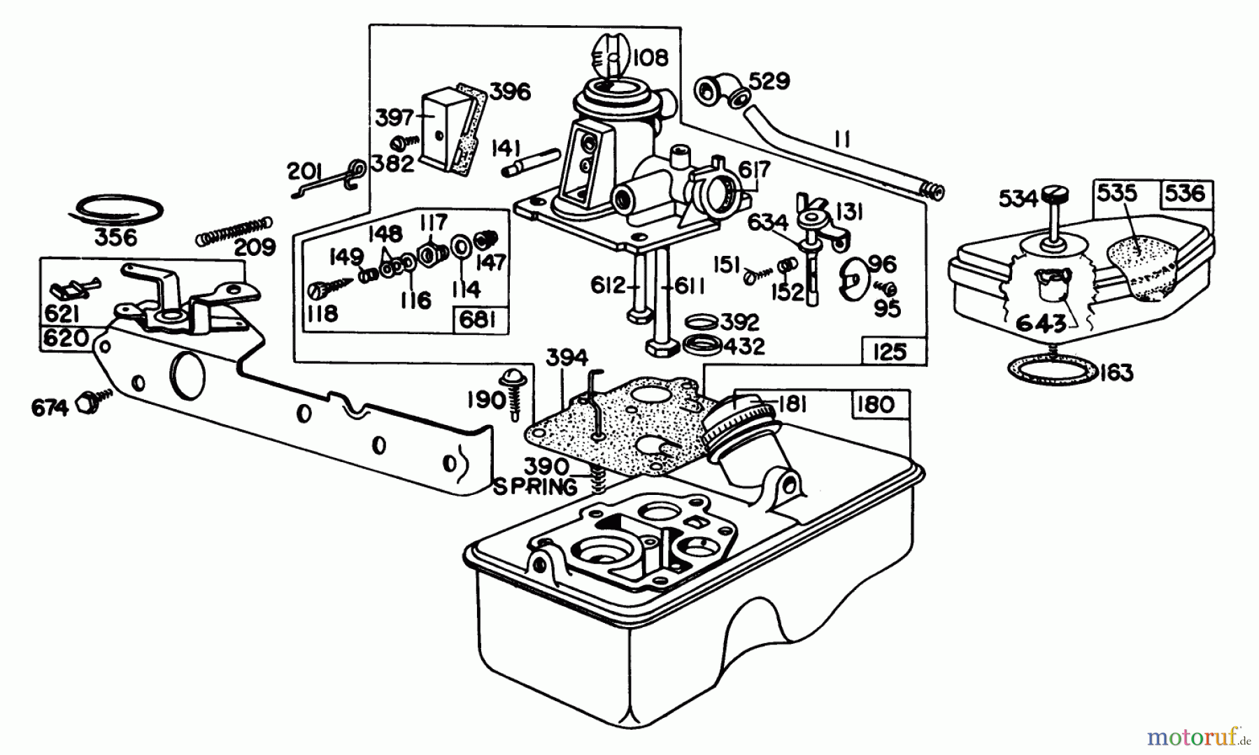  Toro Neu Mowers, Walk-Behind Seite 1 20798 - Toro Lawnmower, 1980 (0000001-0999999) CARBURETOR ASSEMBLY BRIGGS & STRATTON MODEL NO. 92908-2054-02