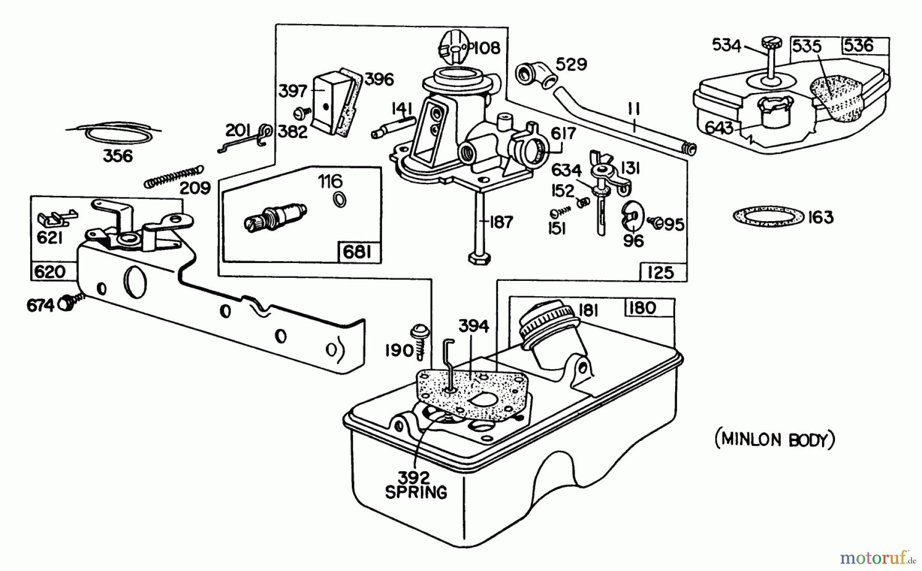  Toro Neu Mowers, Walk-Behind Seite 1 20815 - Toro Lawnmower, 1981 (1000001-1999999) CARBURETOR ASSEMBLY 92508-1071-01 (MODEL 20815) CARBURETOR ASSEMBLY 92508-1080-01 (MODEL 20830)