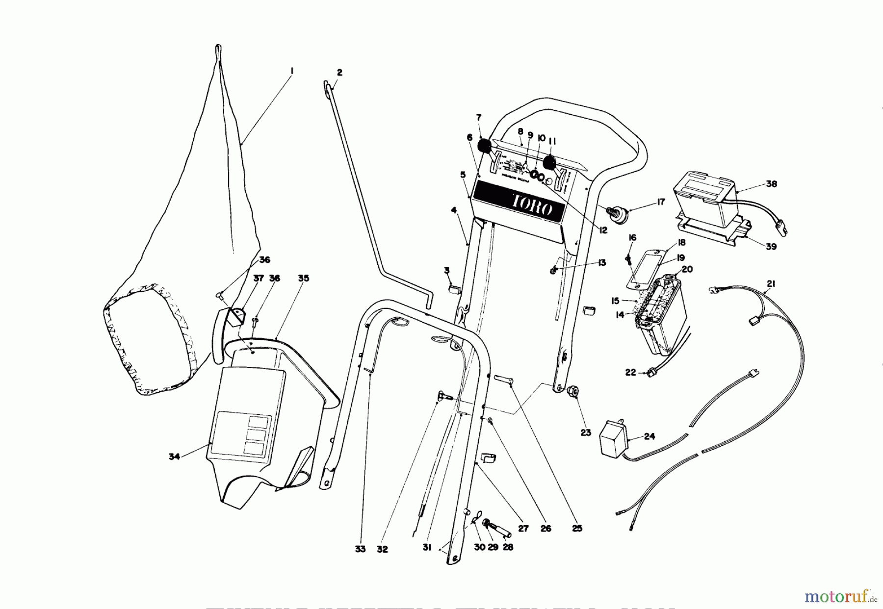  Toro Neu Mowers, Walk-Behind Seite 2 21711 - Toro Guardian Lawnmower, 1974 (4000001-4999999) HANDLE ASSEMBLY MODEL NO. 21711