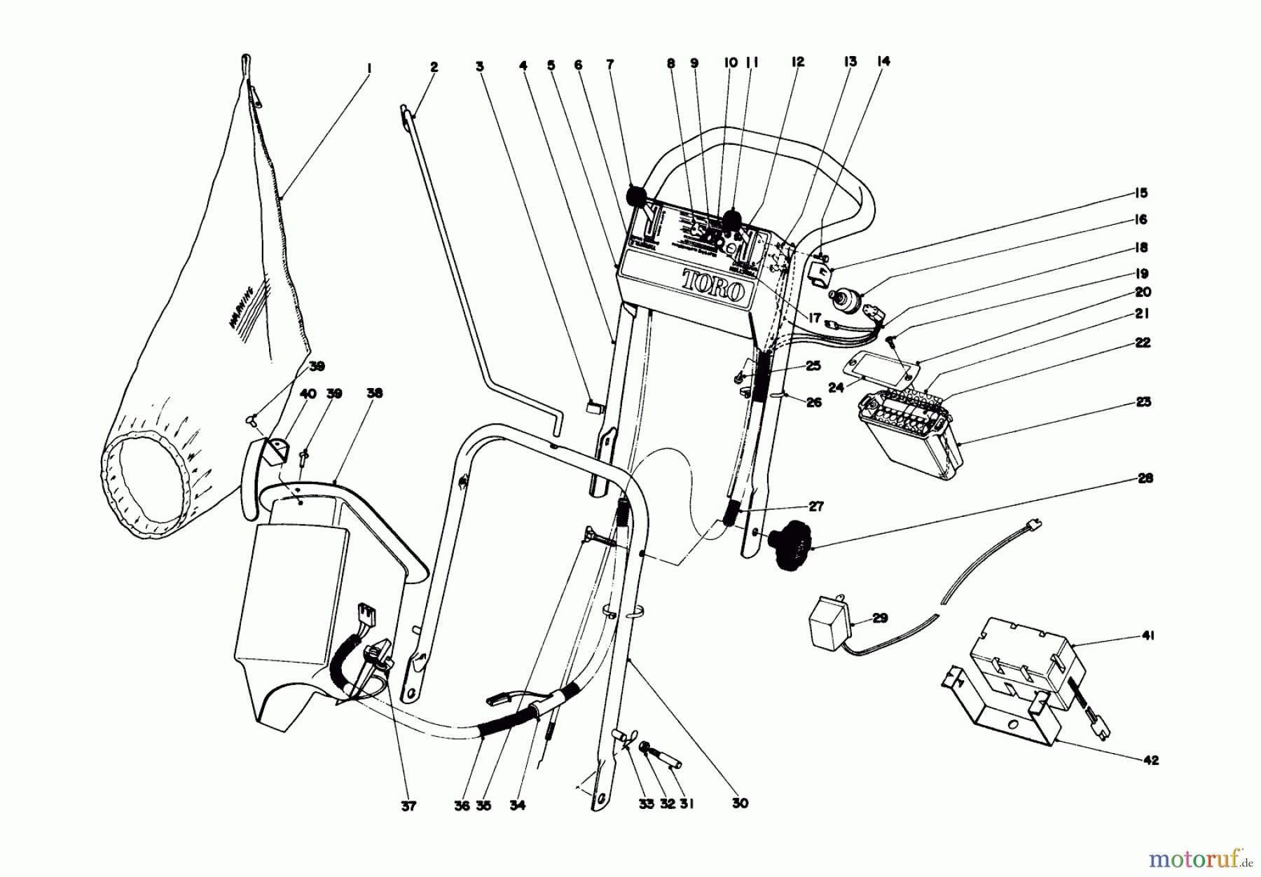  Toro Neu Mowers, Walk-Behind Seite 2 21711 - Toro Guardian Lawnmower, 1976 (6000001-6999999) HANDLE ASSEMBLY MODEL NO. 21711