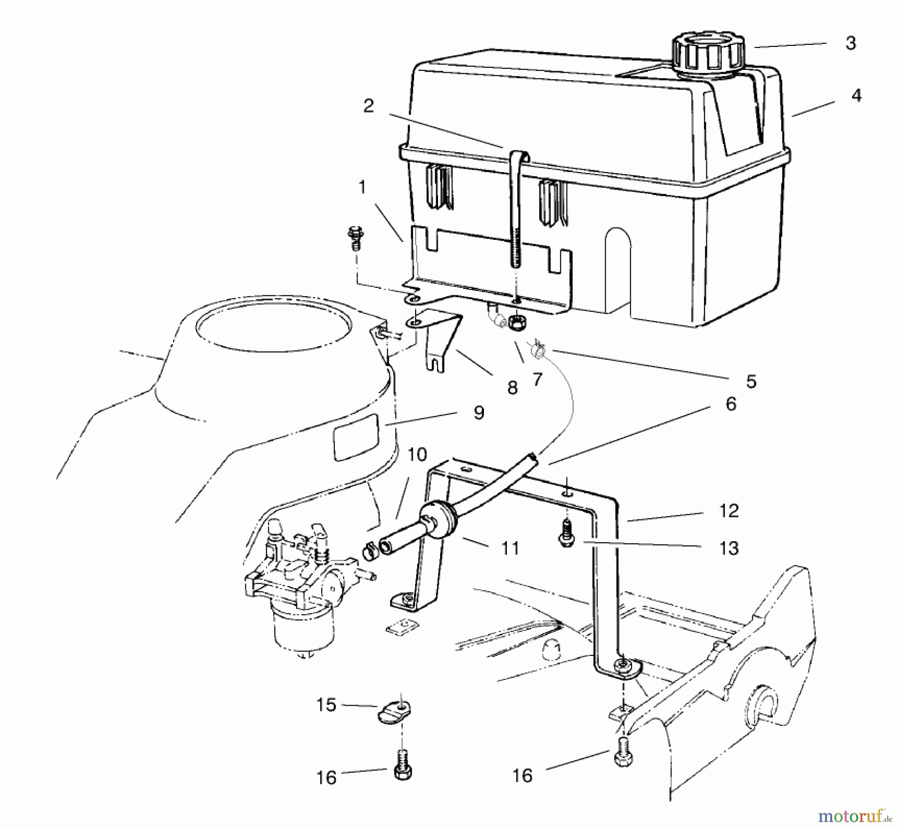  Toro Neu Mowers, Walk-Behind Seite 2 22043 - Toro Recycler Mower, 1999 (9900001-9999999) GAS TANK ASSEMBLY