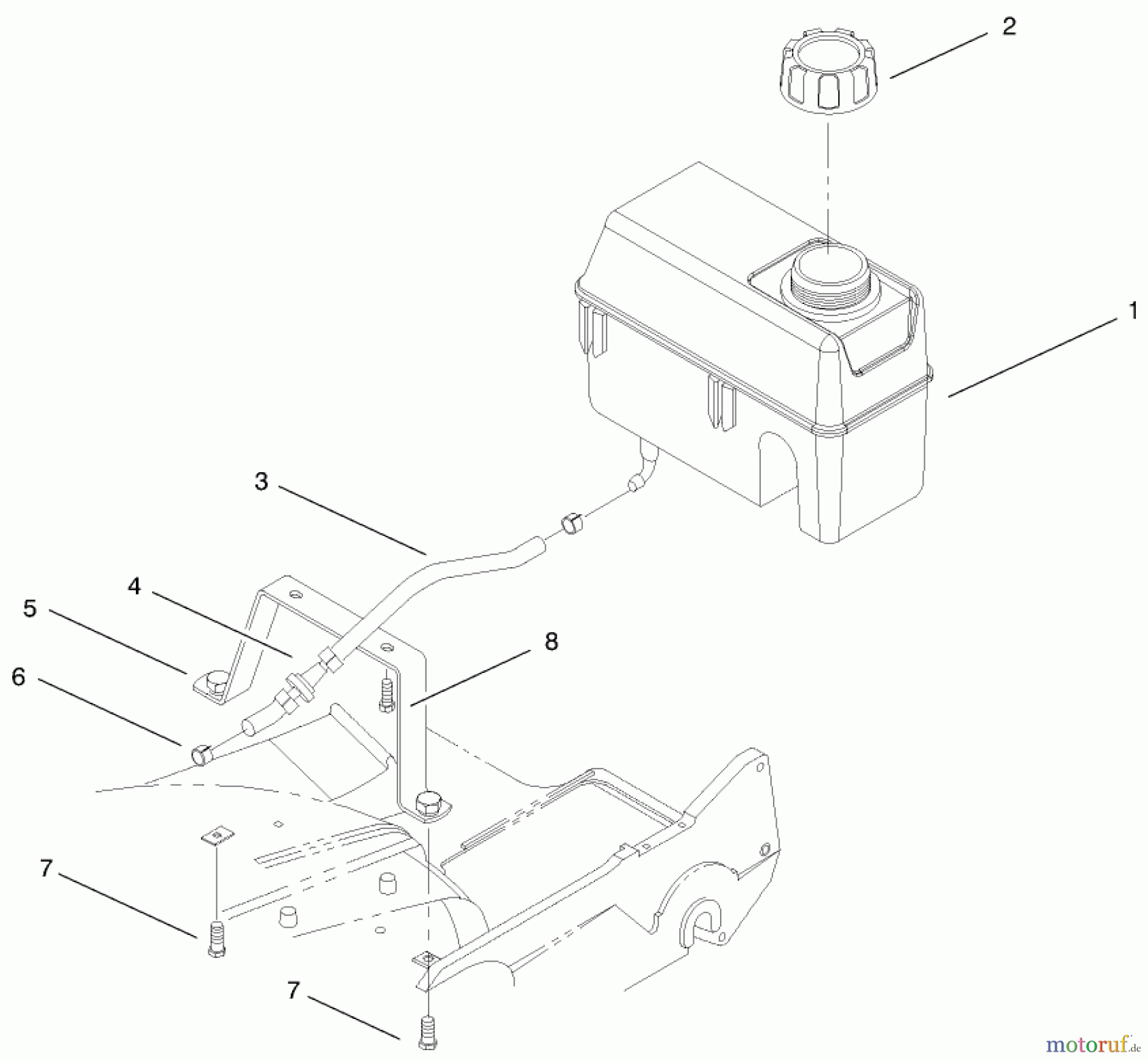  Toro Neu Mowers, Walk-Behind Seite 2 22158 - Toro Recycler Rear Bagger Mower, 2000 (200000001-200999999) FUEL TANK ASSEMBLY