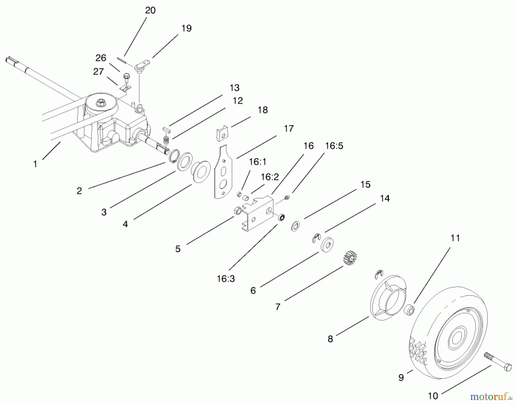  Toro Neu Mowers, Walk-Behind Seite 2 22158 - Toro Recycler Rear Bagger Mower, 2000 (200000001-200999999) REAR WHEEL & GEAR CASE ASSEMBLY