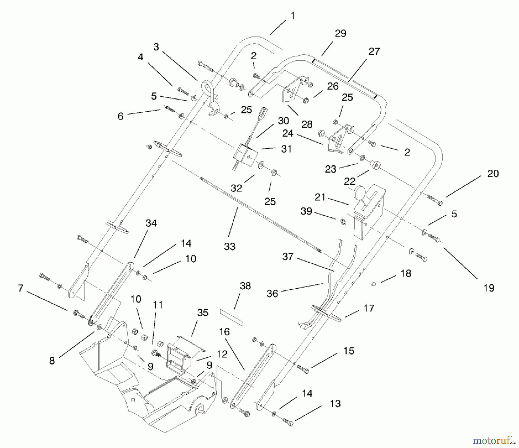  Toro Neu Mowers, Walk-Behind Seite 2 22161 - Toro Recycler Mower, 1999 (9900001-9999999) HANDLE ASSEMBLY