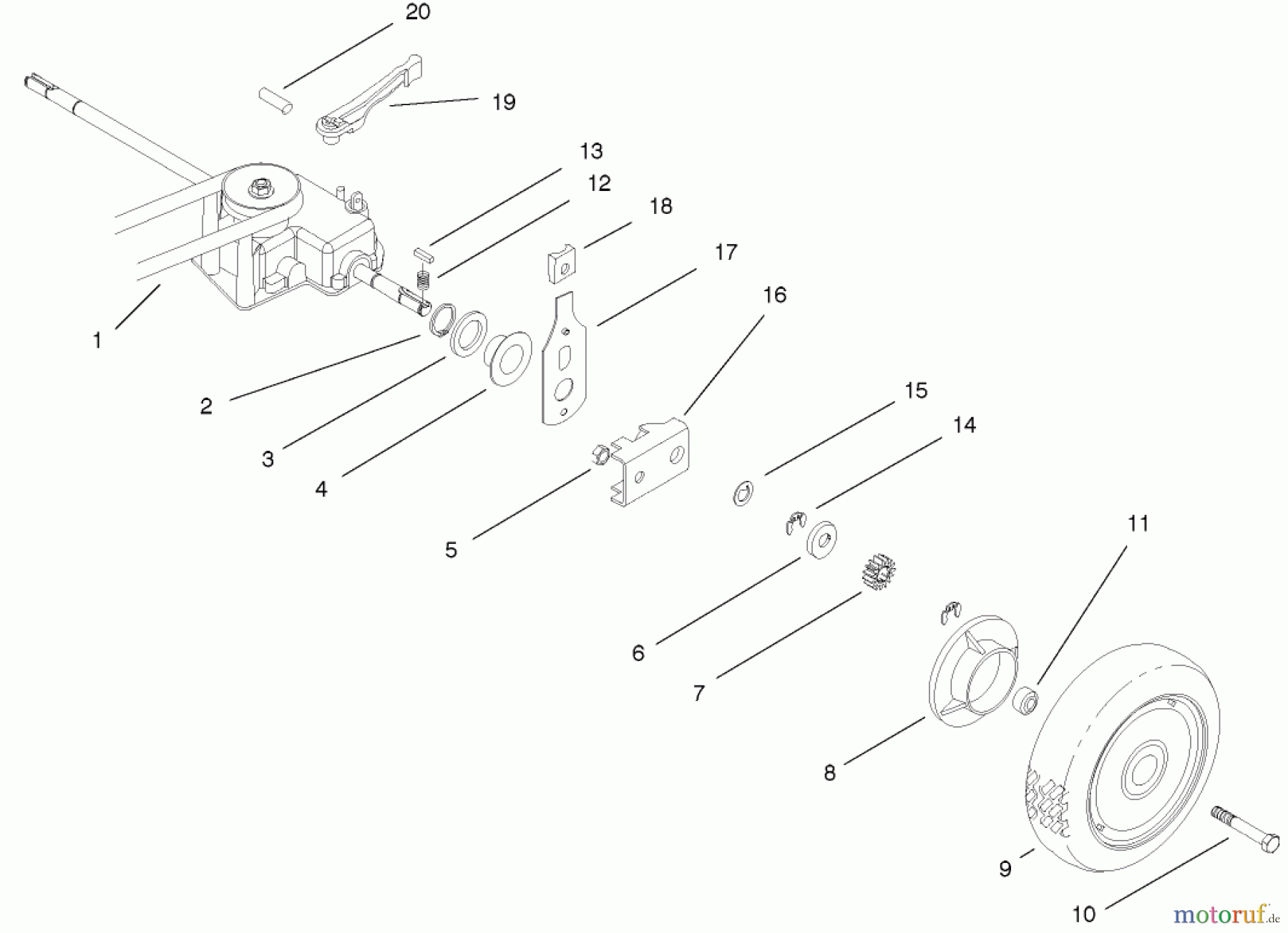  Toro Neu Mowers, Walk-Behind Seite 2 22161 - Toro Recycler Mower, 2001 (210000001-210999999) REAR WHEEL & GEAR CASE ASSEMBLY