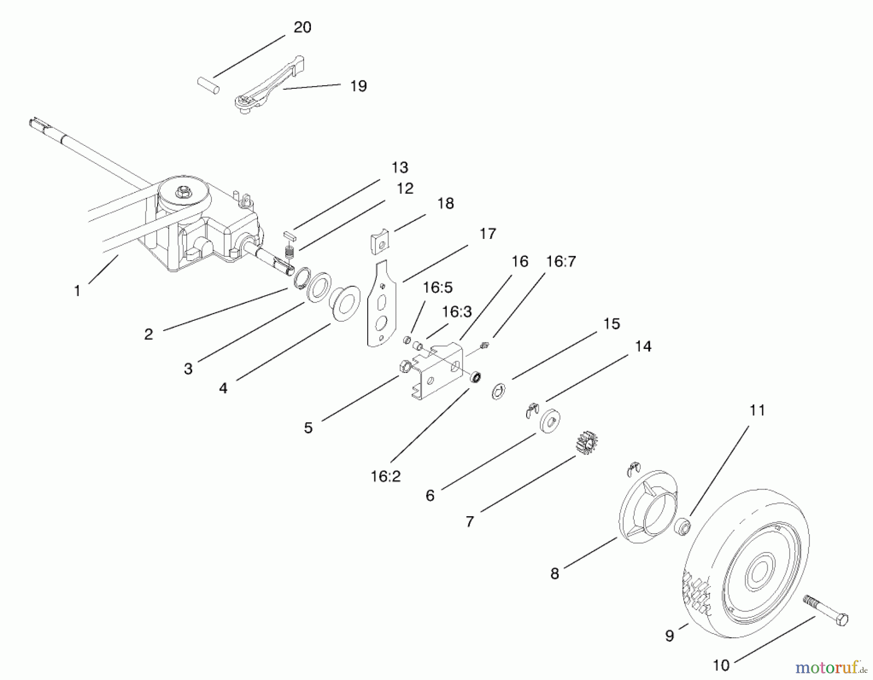  Toro Neu Mowers, Walk-Behind Seite 2 22162 - Toro Recycler Mower, 1999 (9900001-9999999) GEAR CASE & REAR WHEEL ASSEMBLY