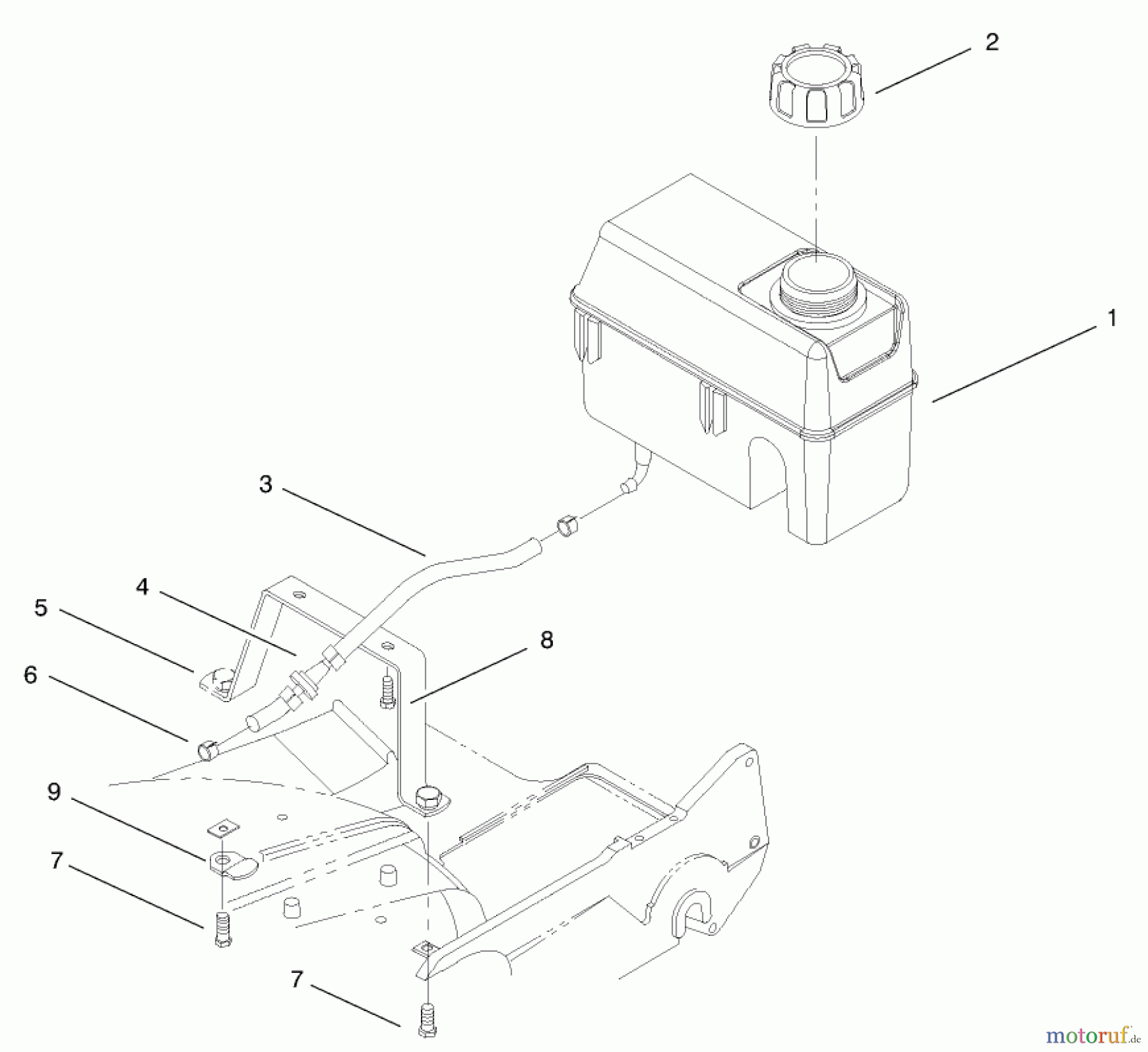  Toro Neu Mowers, Walk-Behind Seite 2 22162 - Toro Recycler Mower, 2000 (200000001-200999999) FUEL TANK ASSEMBLY