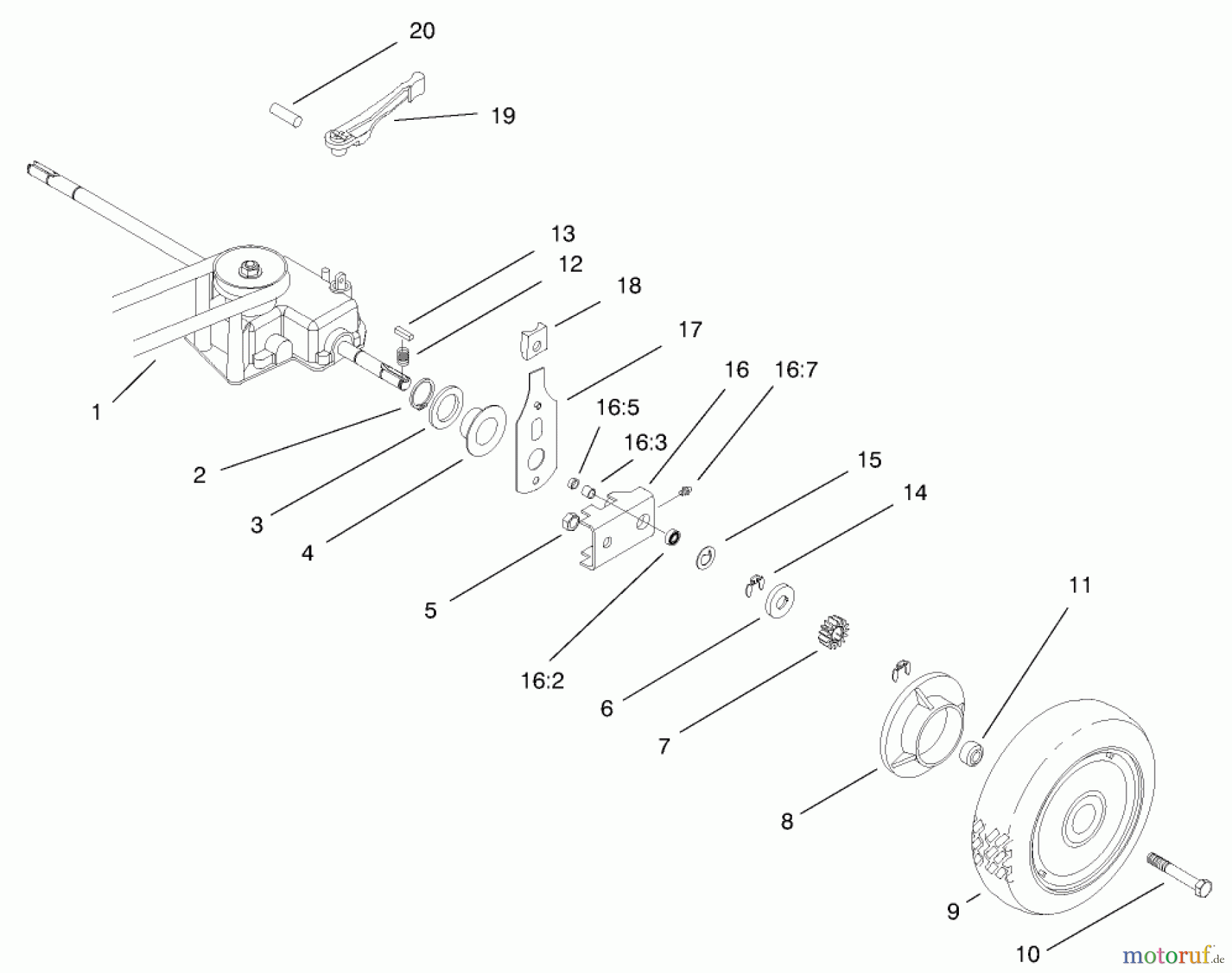  Toro Neu Mowers, Walk-Behind Seite 2 22162 - Toro Recycler Mower, 2000 (200000001-200999999) GEAR CASE & REAR WHEEL ASSEMBLY