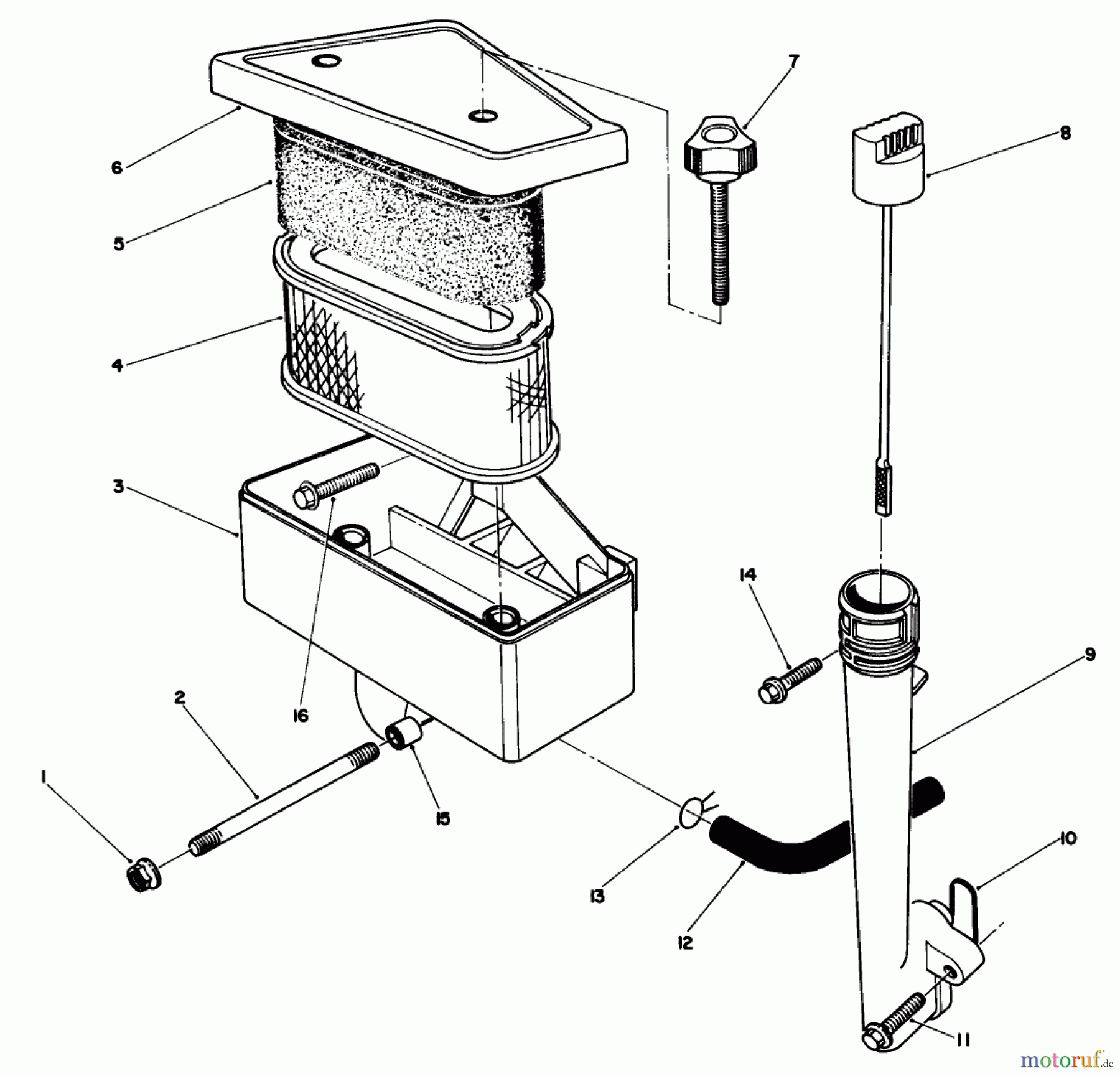  Toro Neu Mowers, Walk-Behind Seite 2 22525 - Toro Lawnmower, 1987 (7000001-7999999) AIR CLEANER & OIL FILL TUBE ASSEMBLY