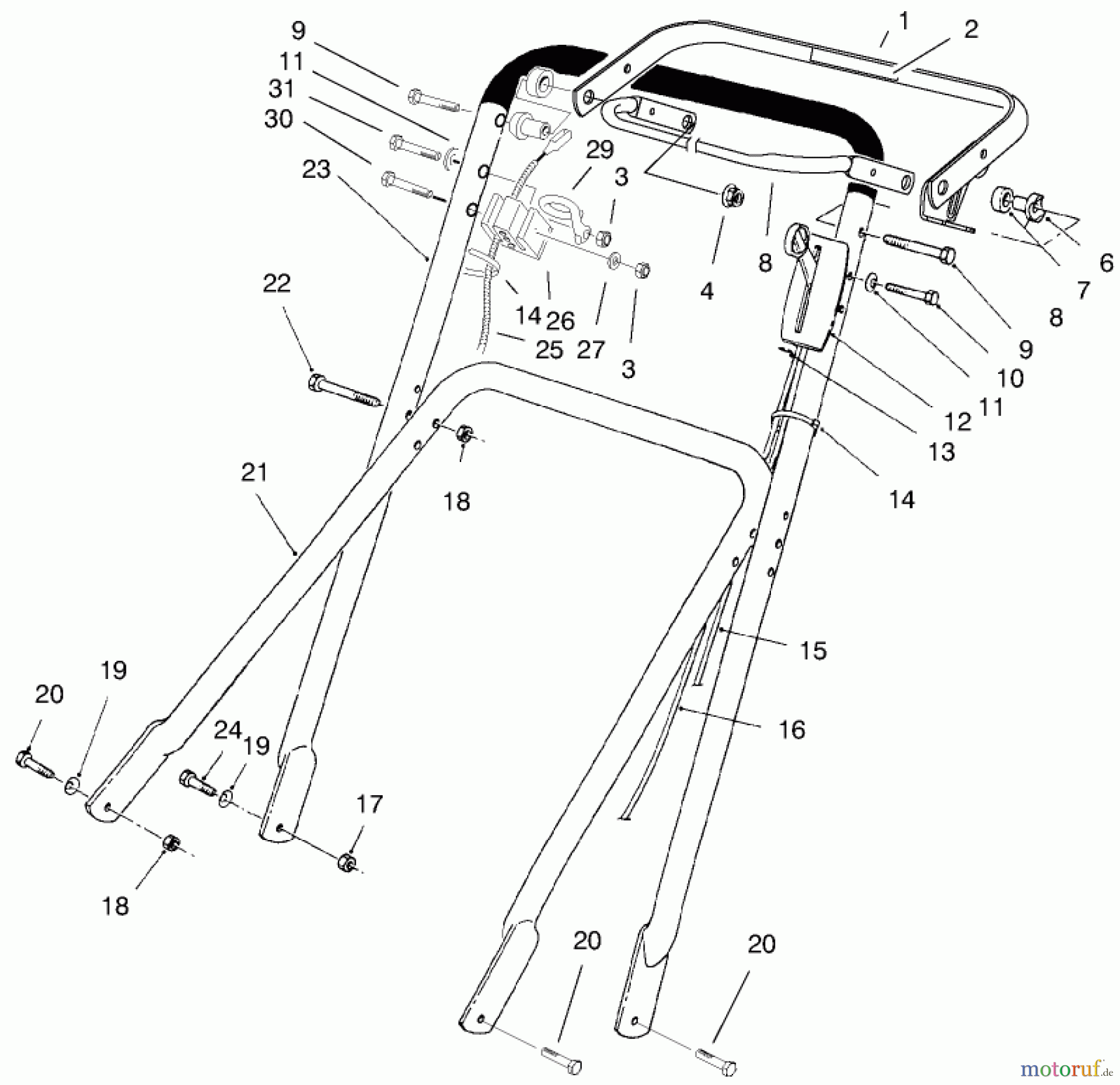  Toro Neu Mowers, Walk-Behind Seite 2 22701B - Toro Lawnmower, 1996 (69000001-69999999) HANDLE ASSEMBLY