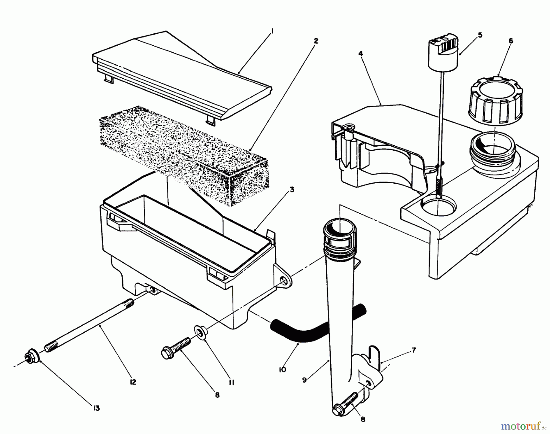  Toro Neu Mowers, Walk-Behind Seite 2 26625CS - Toro Lawnmower, 1989 (9000001-9999999) AIR CLEANER & FUEL TANK ASSEMBLY (ENGINE NO. VMJ7)