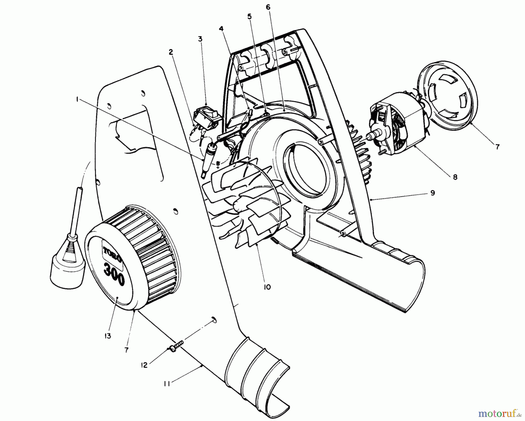  Toro Neu Blowers/Vacuums/Chippers/Shredders 51580 (300) - Toro 300 Clean Sweep, 1992 (2000001-2999999) BLOWER HOUSING & MOTOR ASSEMBLY