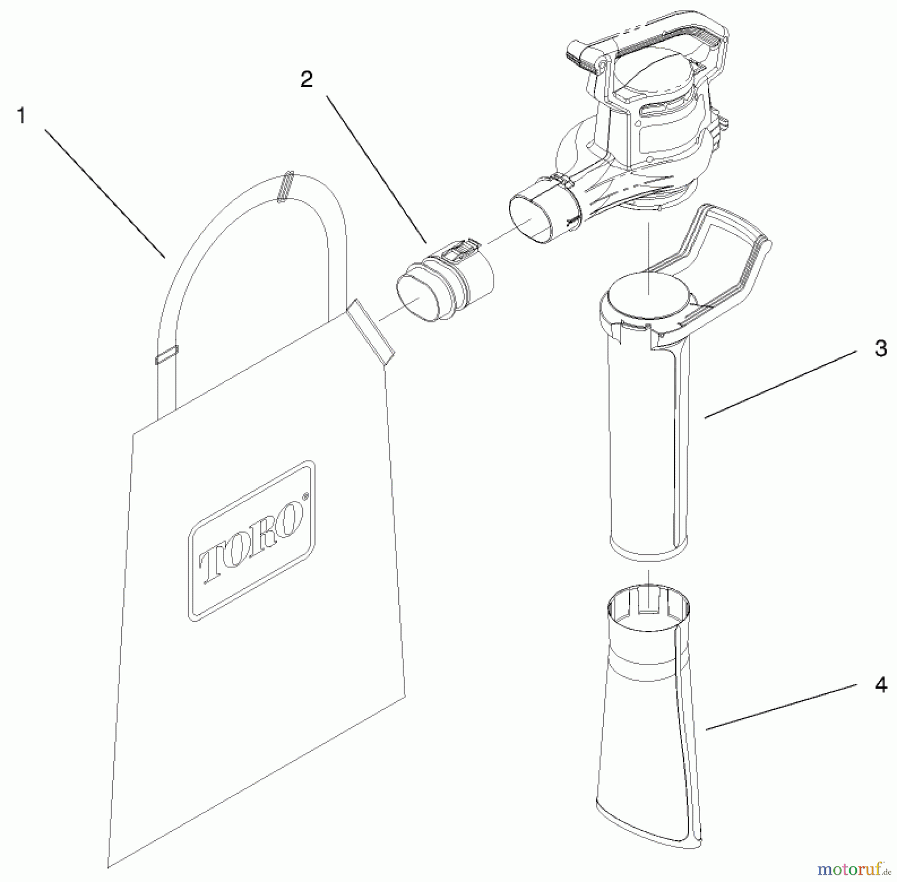  Toro Neu Blowers/Vacuums/Chippers/Shredders 51582 - Toro Super Blower Vac, 1997 (79000001-79999999) VACUUM TUBE & BAG ASSEMBLY