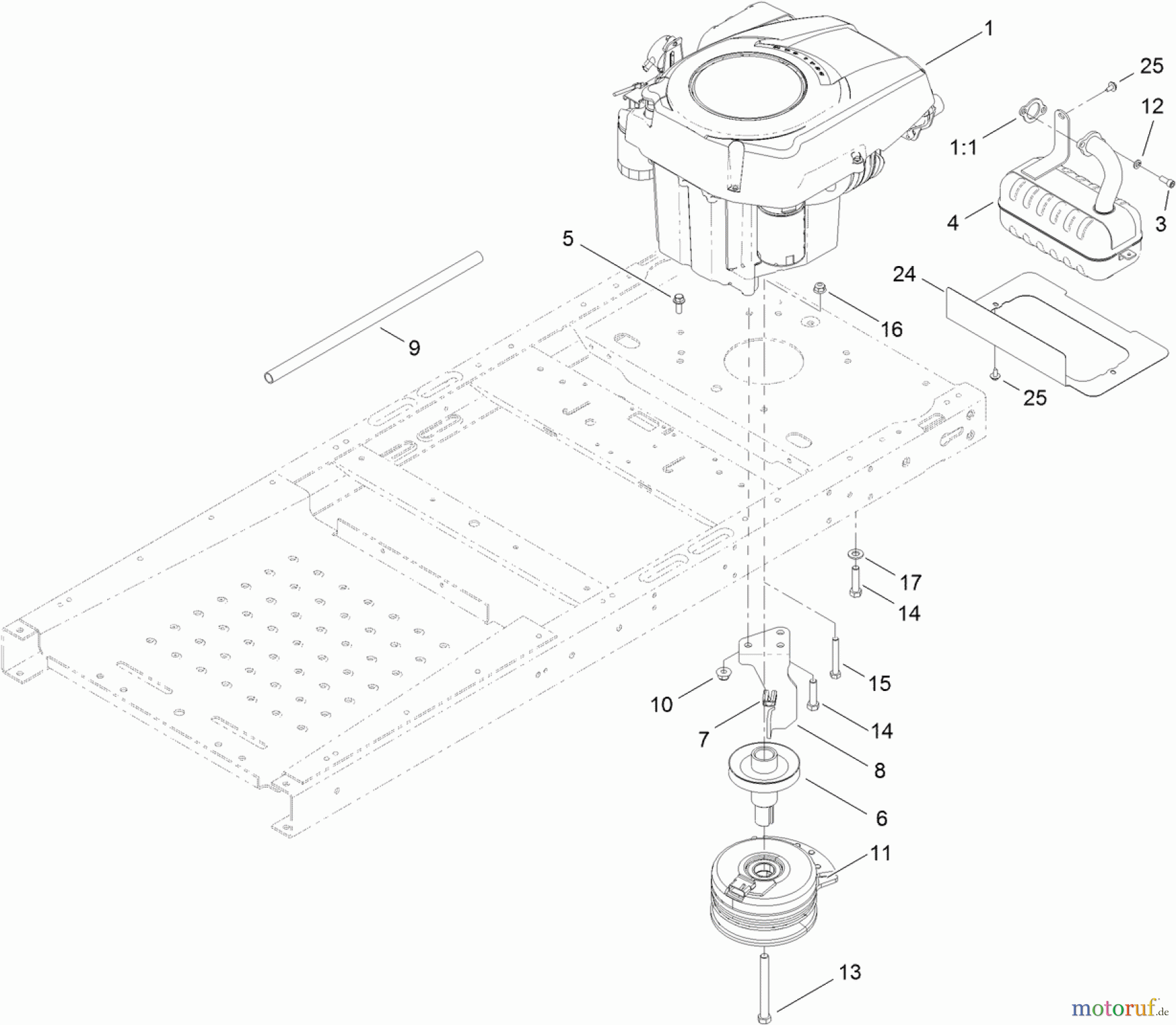  Toro Neu Mowers, Zero-Turn 74385 (ZS 3200) - Toro TimeCutter ZS 3200 Riding Mower, 2011 (311000001-311999999) ENGINE, MUFFLER AND CLUTCH ASSEMBLY