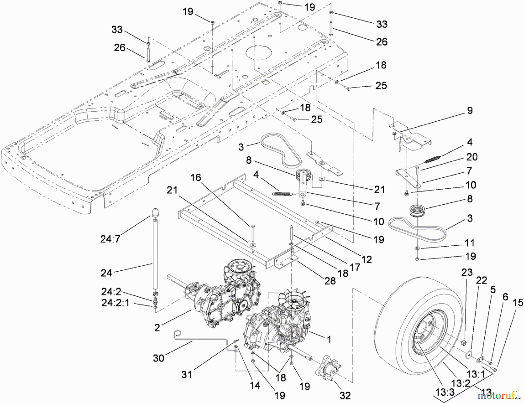  Toro Neu Mowers, Zero-Turn 74402 (Z380) - Toro TimeCutter Z380 Riding Mower, 2005 (250000001-250999999) HYDRO AND BELT DRIVE ASSEMBLY