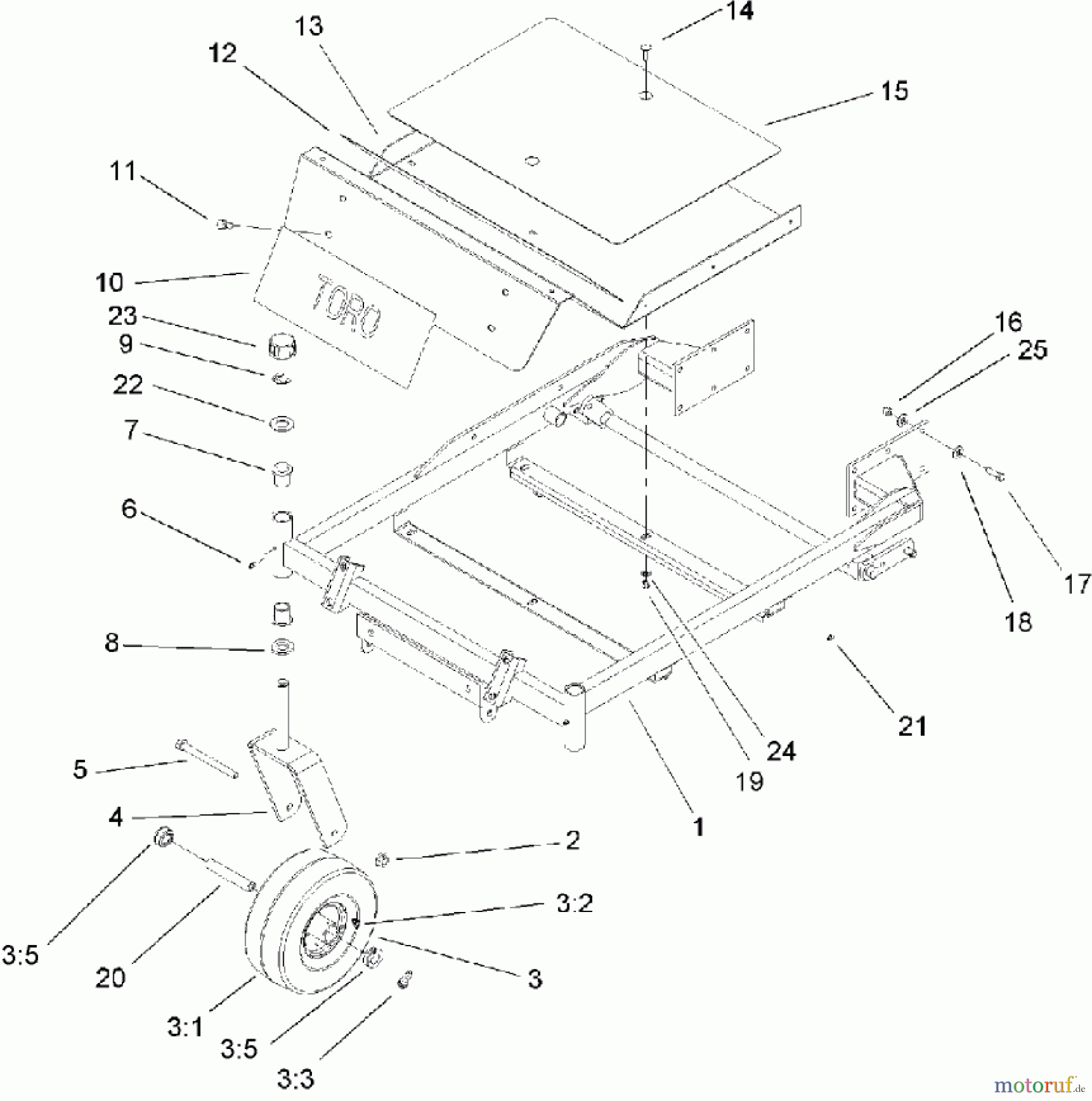  Toro Neu Mowers, Zero-Turn 74405 (18-52ZX) - Toro 18-52ZX TimeCutter ZX Riding Mower, 2004 (240000001-240999999) FRONT FRAME ASSEMBLY