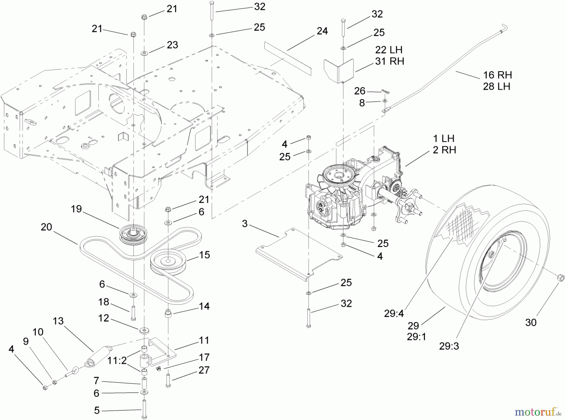  Toro Neu Mowers, Zero-Turn 74407 (ZX525) - Toro TimeCutter ZX525 Riding Mower, 2005 (250000001-250999999) HYDRO AND BELT DRIVE ASSEMBLY