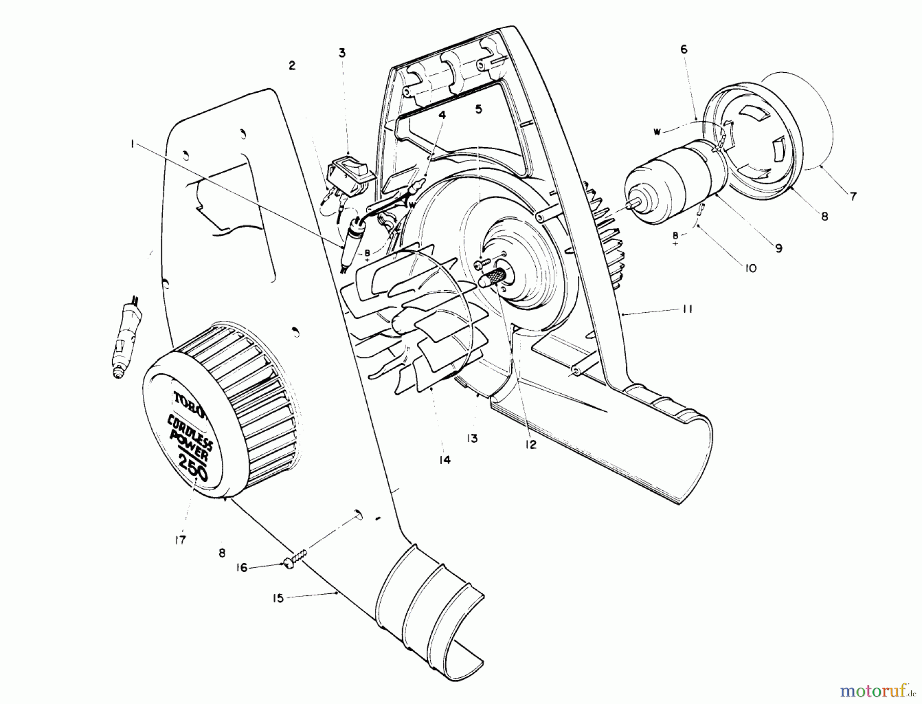  Toro Neu Blowers/Vacuums/Chippers/Shredders 51740 - Toro Mini Blower, 1991 (1000001-1999999) BLOWER HOUSING & MOTOR ASSEMBLY