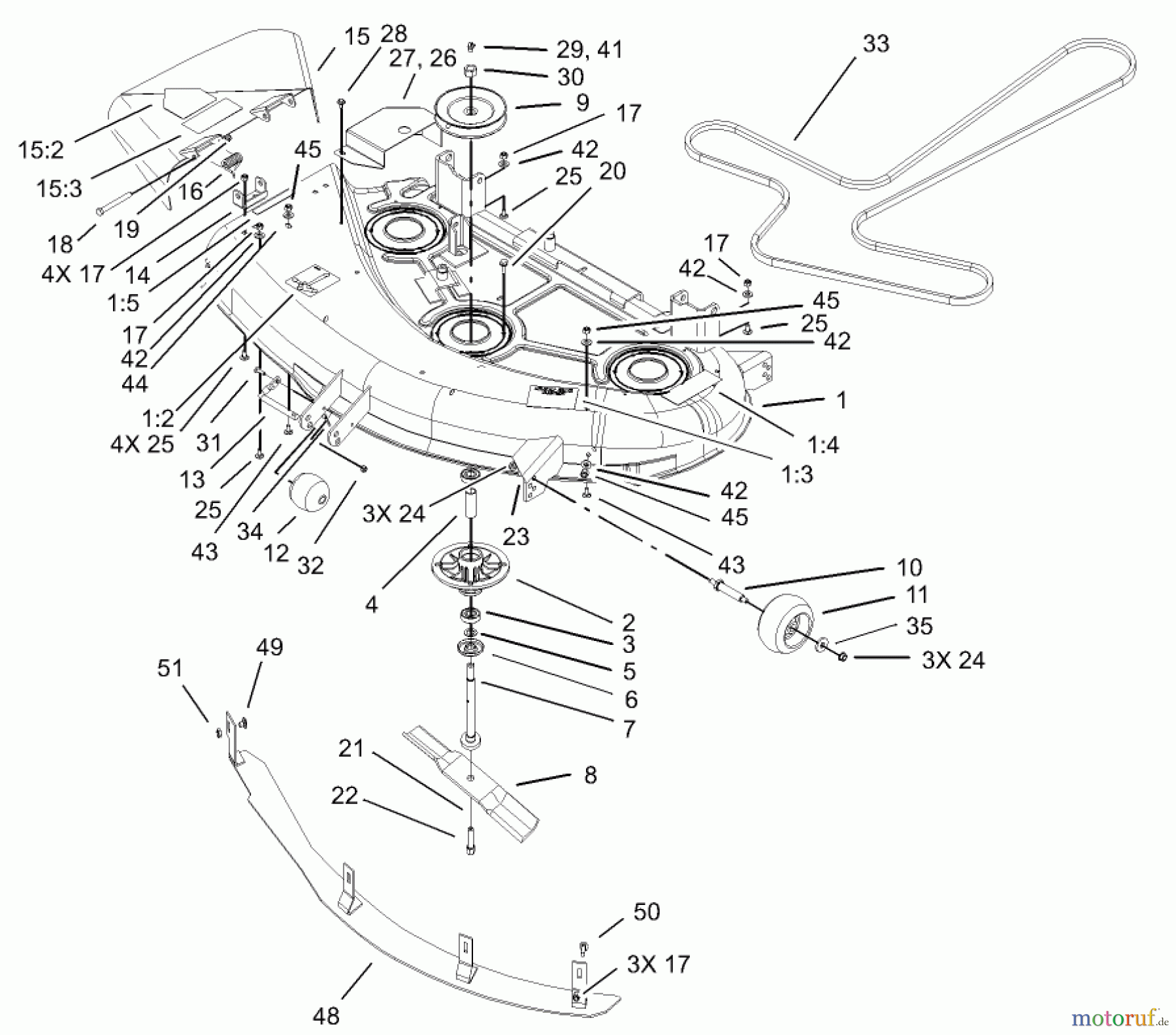  Toro Neu Mowers, Zero-Turn 74601 (17K-44ZX) - Toro 17K-44ZX TimeCutter ZX Riding Mower, 2003 (230000001-230999999) 44IN DECK ASSEMBLY