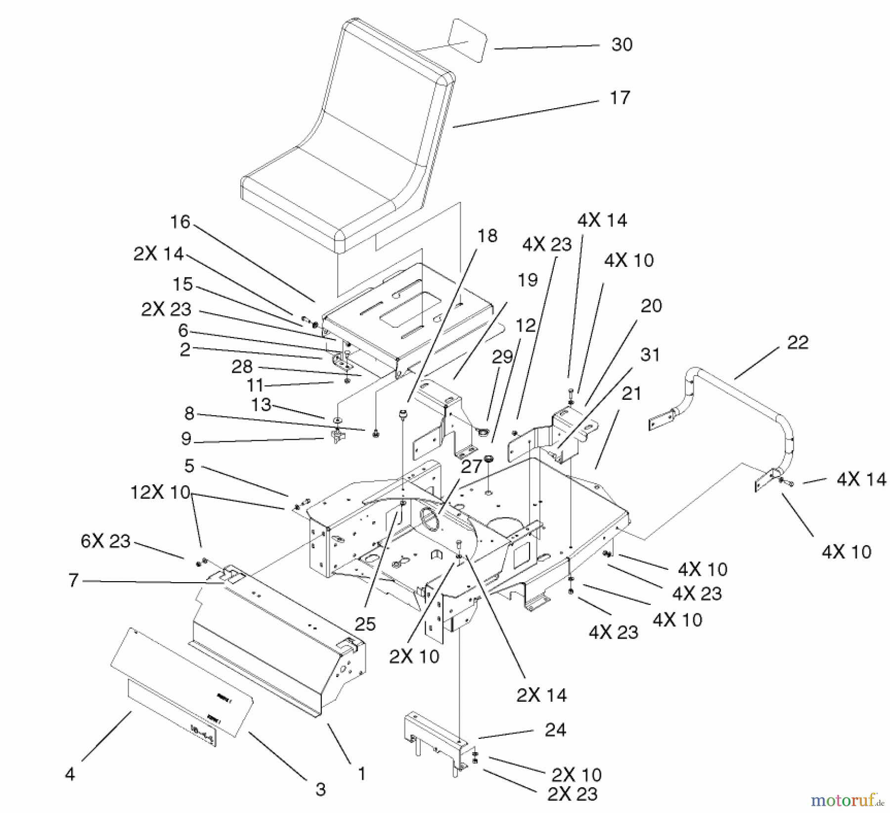  Toro Neu Mowers, Zero-Turn 74601 (Z17-44) - Toro Z17-44 TimeCutter Z Riding Mower, 2001 (210000001-210999999) MAIN FRAME ASSEMBLY