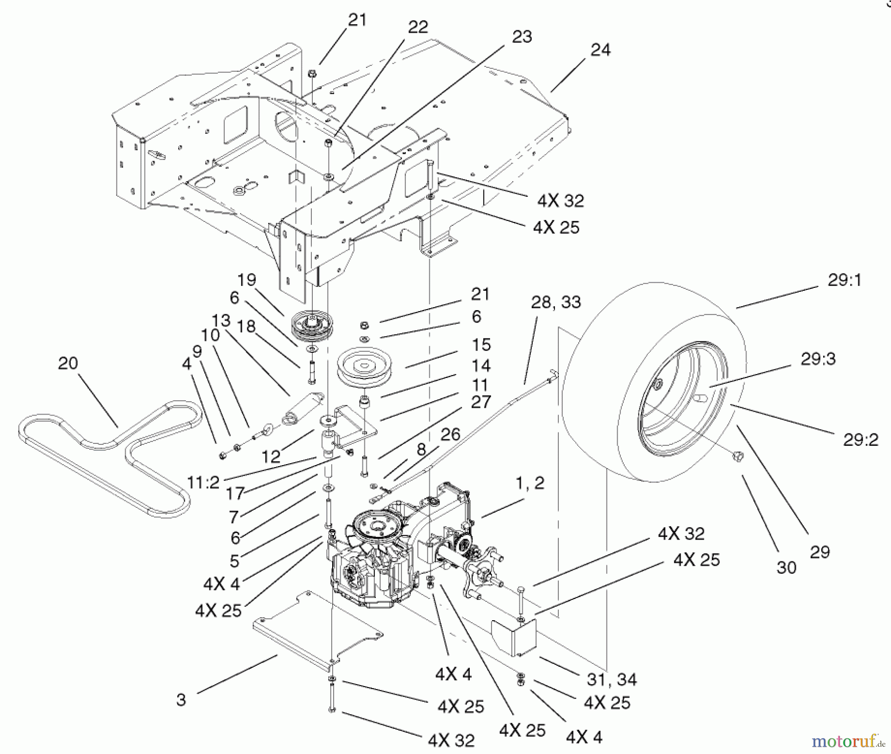  Toro Neu Mowers, Zero-Turn 74701 (Z17-52) - Toro Z17-52 TimeCutter Z Riding Mower, 2001 (210000001-210999999) HYDRO AND BELT DRIVE ASSEMBLY