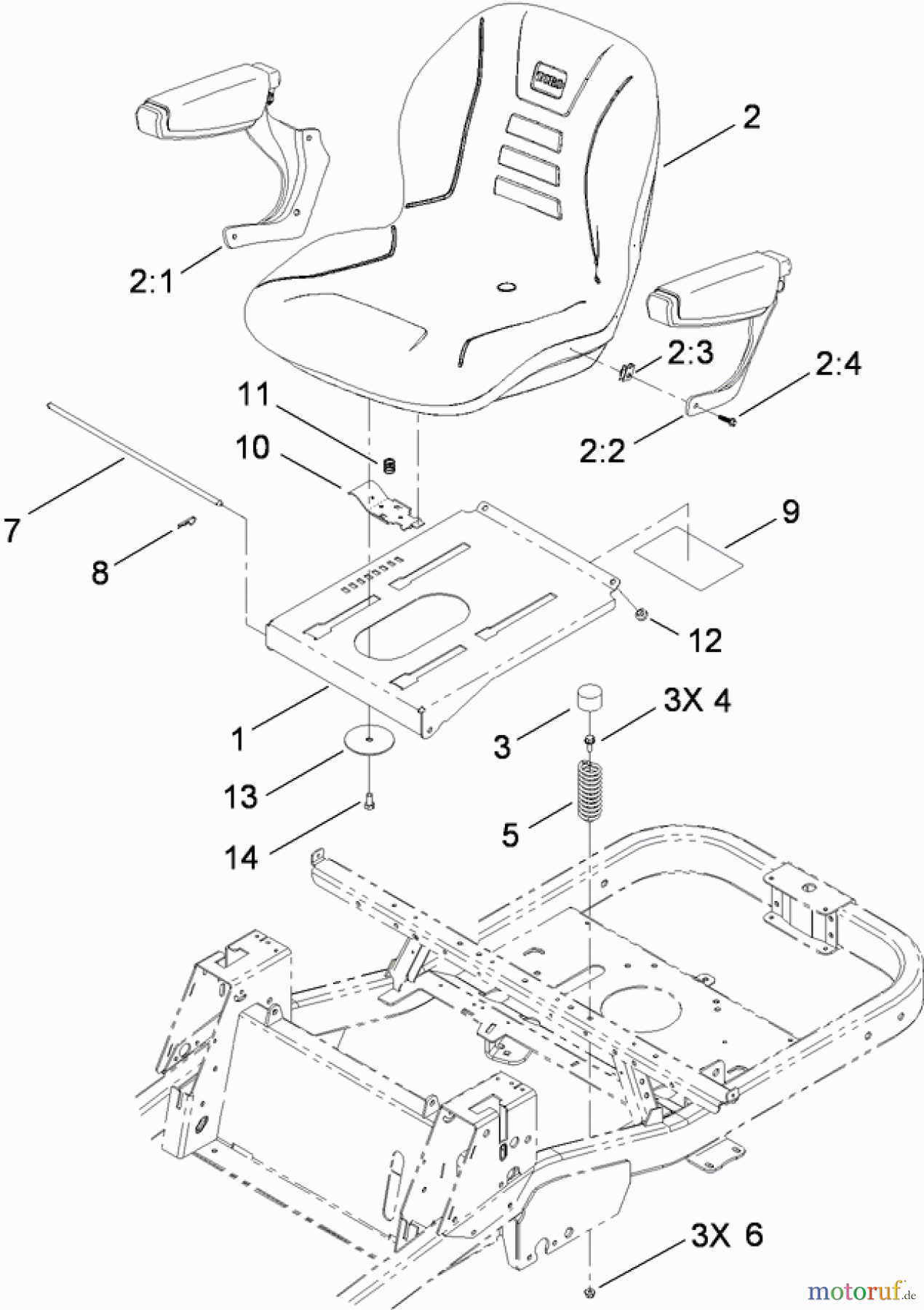  Toro Neu Mowers, Zero-Turn 74822 (ZX5400) - Toro TITAN ZX5400 Zero-Turn-Radius Riding Mower, 2009 (290000001-290999999) SEAT ASSEMBLY