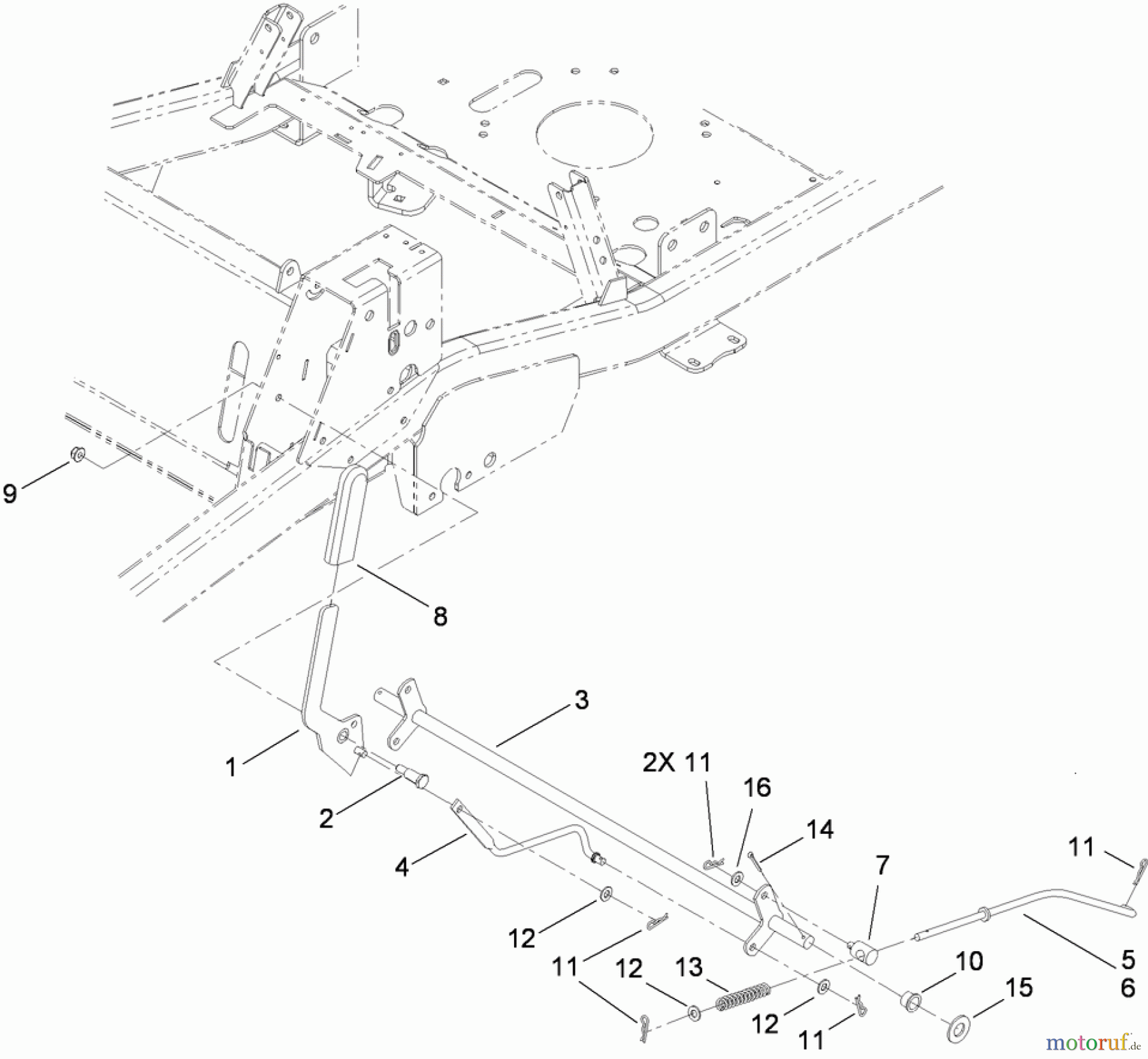  Toro Neu Mowers, Zero-Turn 74824 (ZX6050) - Toro TITAN ZX6050 Zero-Turn-Radius Riding Mower, 2009 (290000001-290999999) BRAKE CONTROL ASSEMBLY