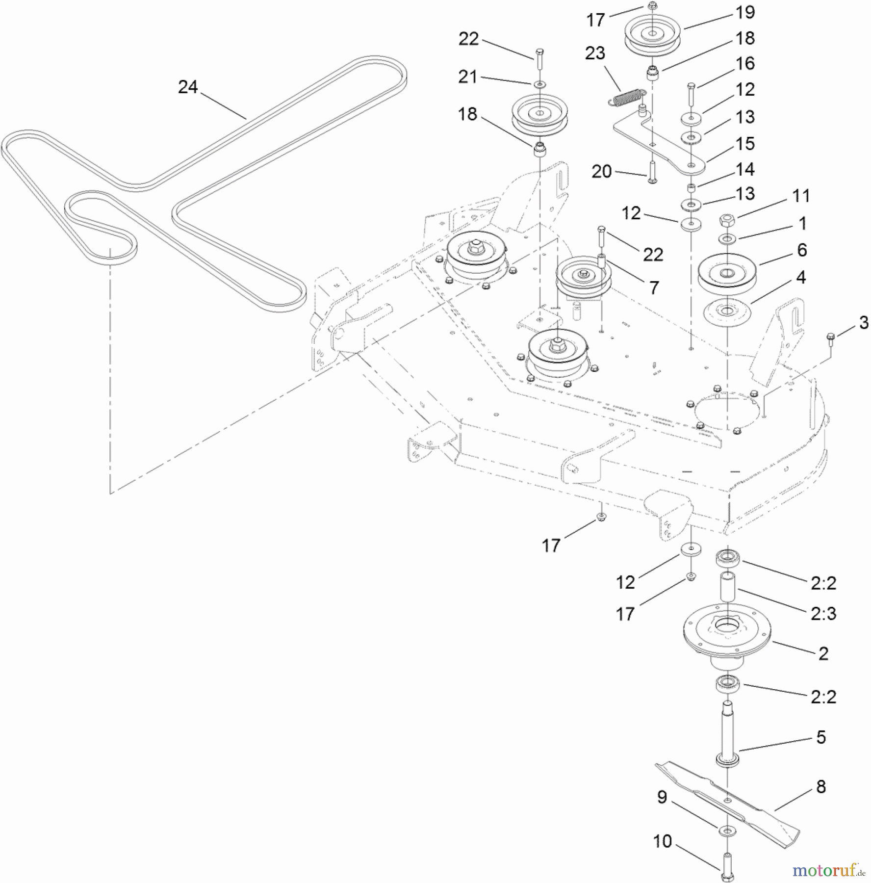  Toro Neu Mowers, Zero-Turn 74920 (ZX4820) - Toro TITAN ZX4820 Zero-Turn-Radius Riding Mower, 2012 (SN 312000001-312999999) 48 INCH DECK BELT, SPINDLE AND MULCH BLADE ASSEMBLY